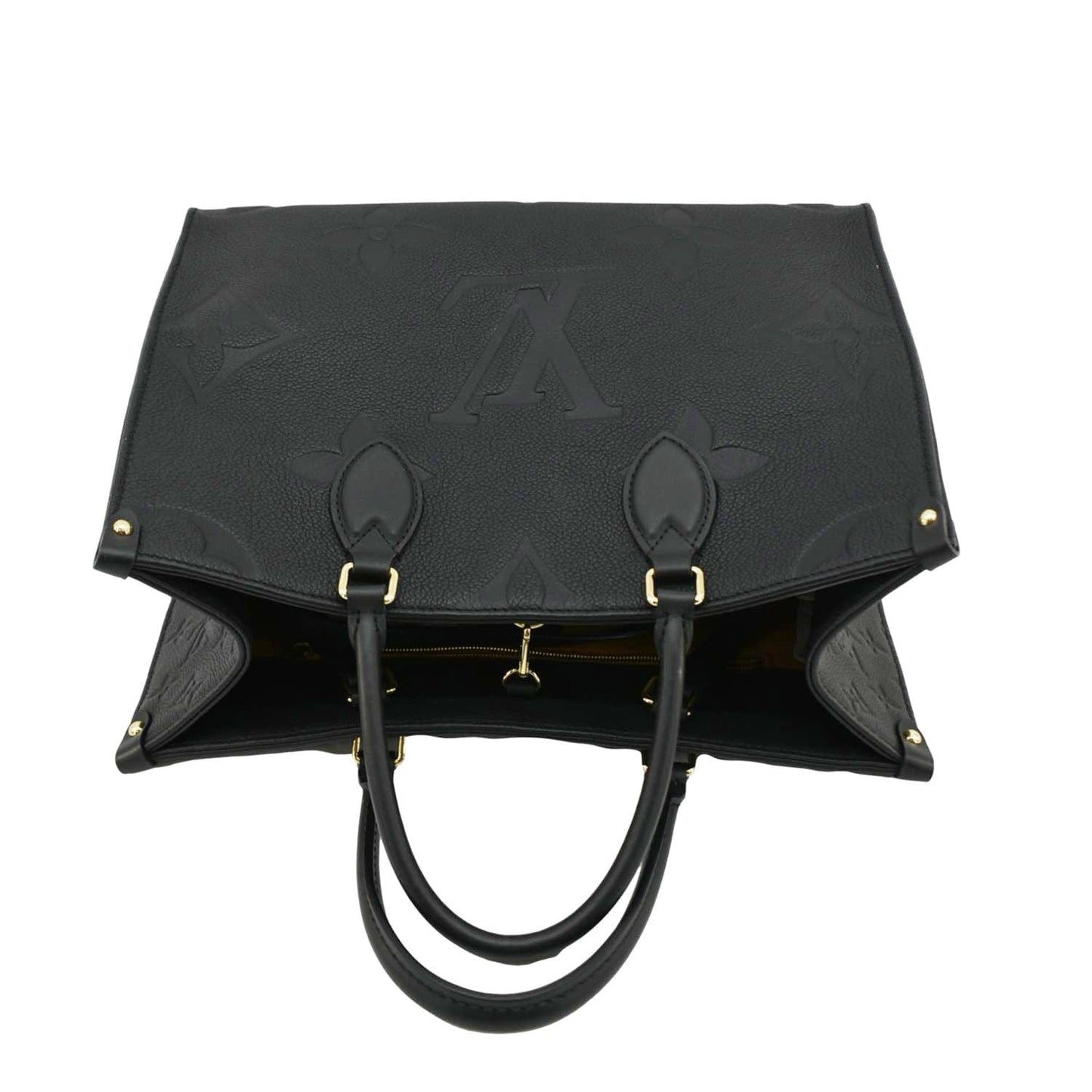 LOUIS VUITTON Onthego MM Giant Monogram Empreinte Leather Tote Bag Black