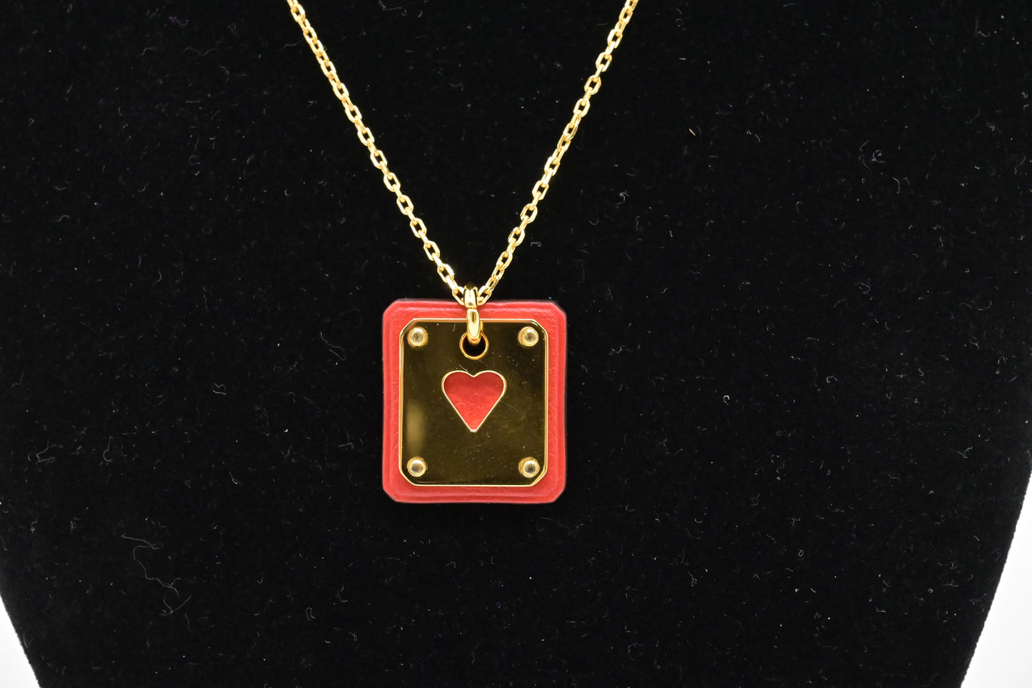 Hermes As De Coeur Necklace in Rouge Leather