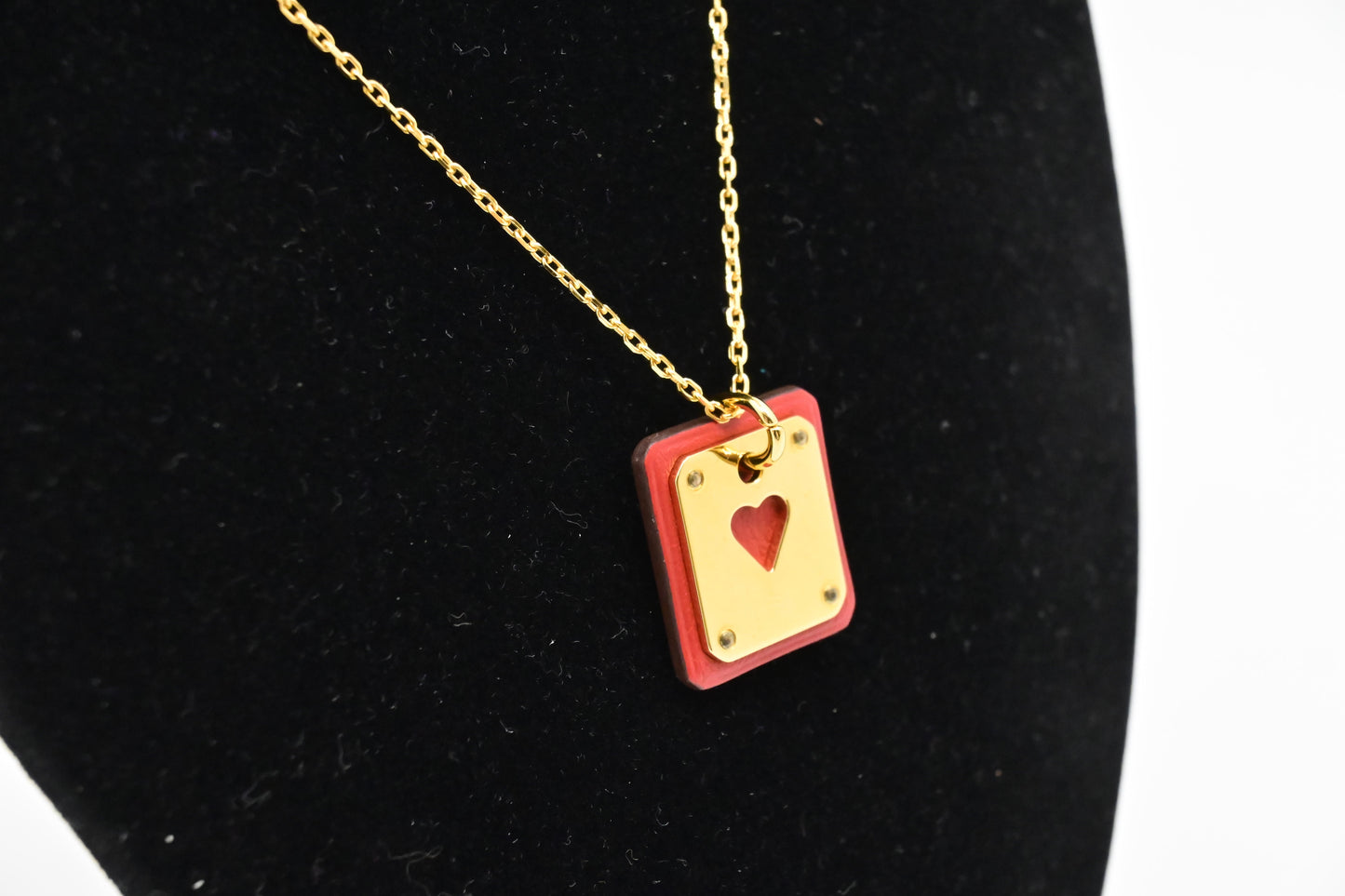 Hermes As De Coeur Necklace in Rouge Leather