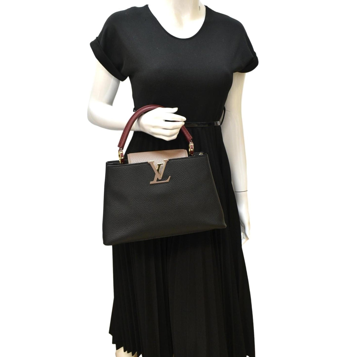 LOUIS VUITTON Capucines Taurillon Leather Satchel Bag Black