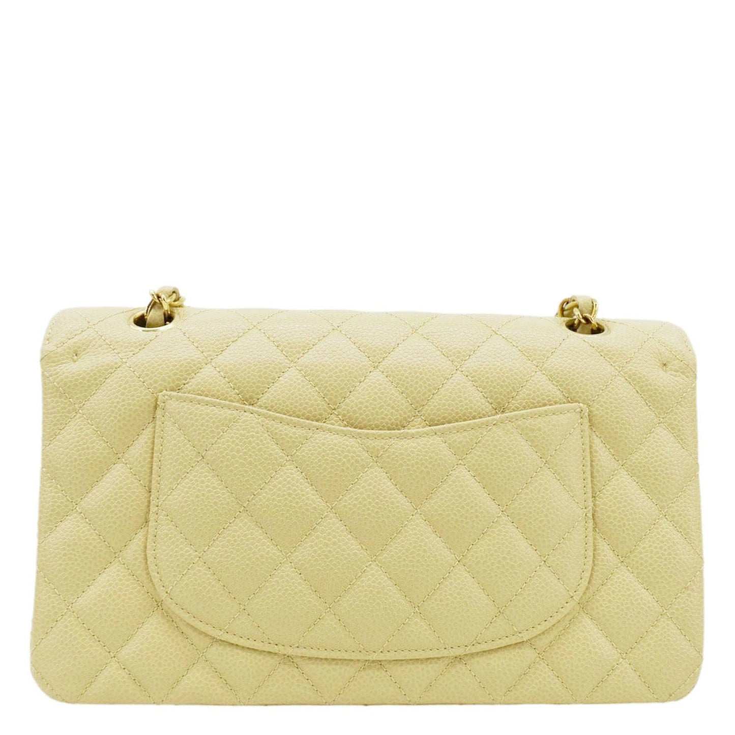CHANEL Classic Double Flap Quilted Caviar Leather Shoulder Bag Cream