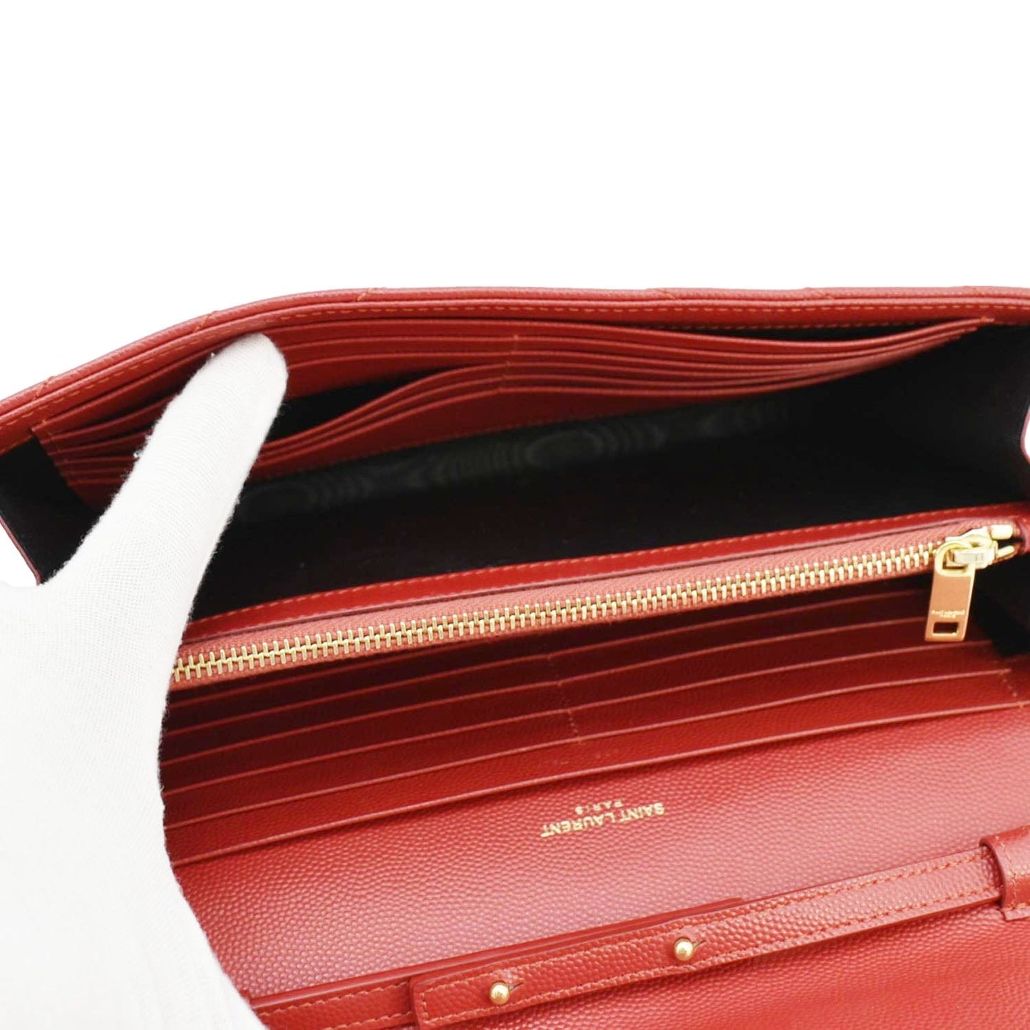 YVES SAINT LAURENT Cassandre Leather Chain Crossbody Bag Red