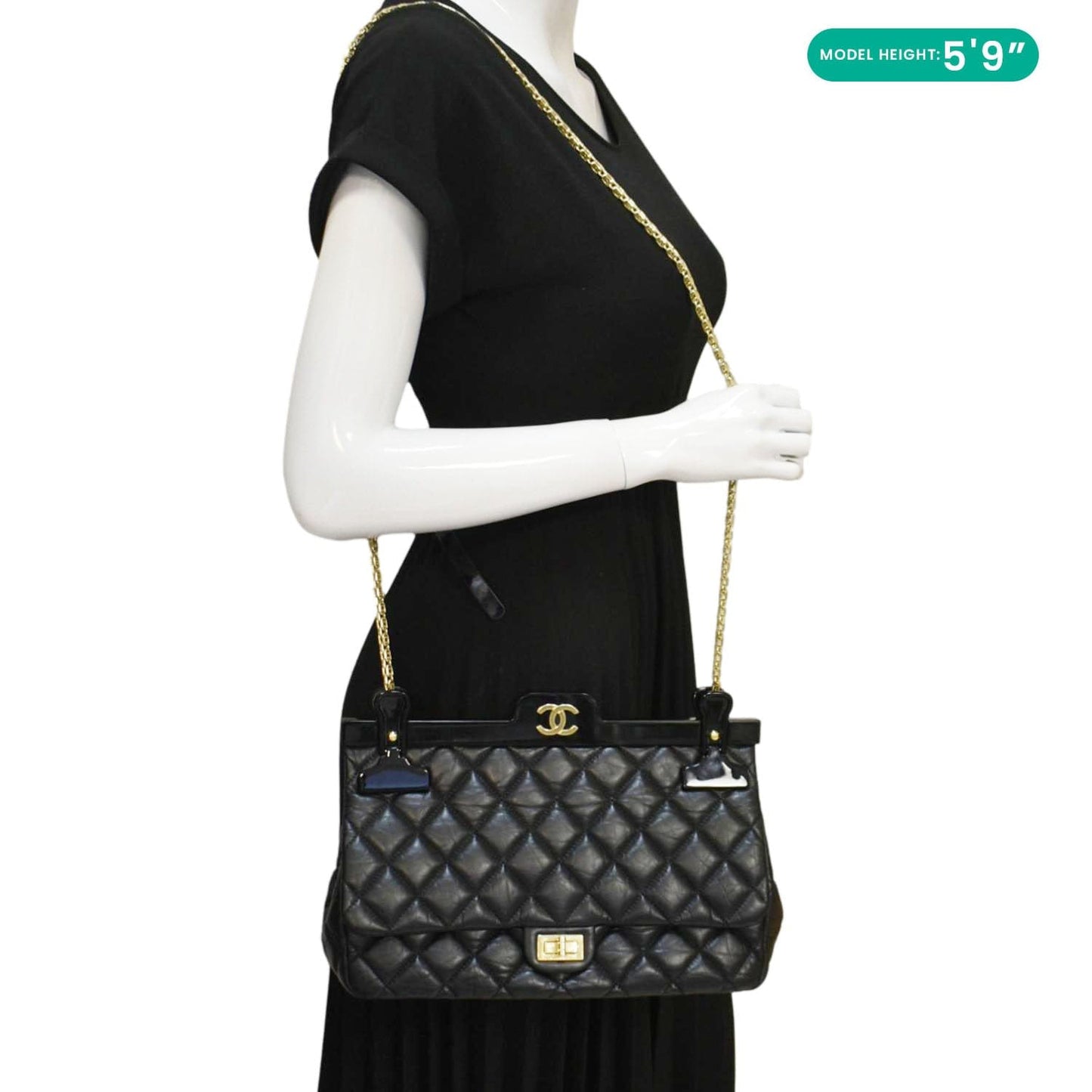 CHANEL 2.55 Reissue Hanger Flap Quilted Leather Crossbody Bag Black