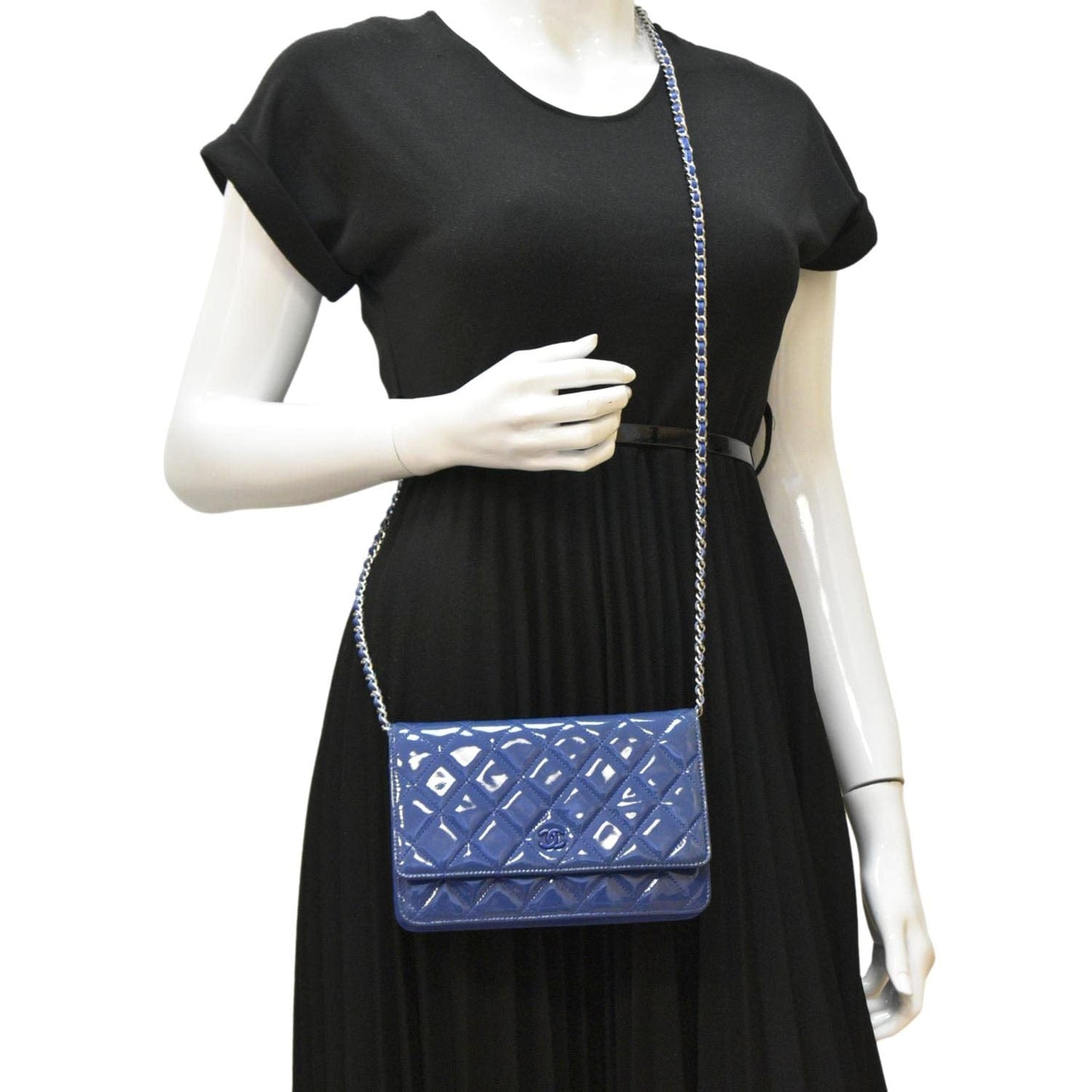 CHANEL WOC Quilted Patent Leather Crossbody Bag Blue