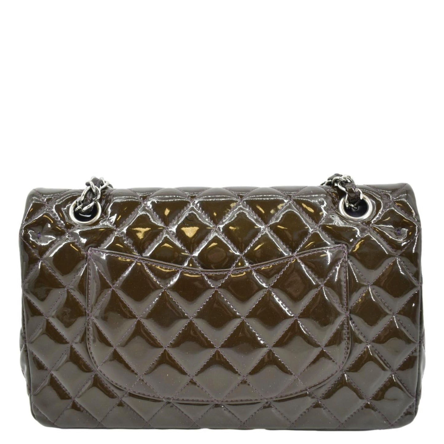 CHANEL Classic Medium Double Flap Patent Leather Shoulder Bag Dark Brown