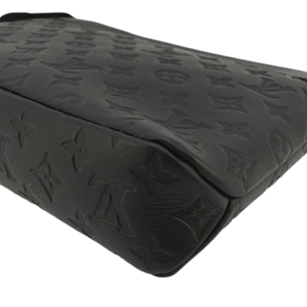 LOUIS VUITTON Pochette Voyage Monogram Shadow Leather Pouch Black