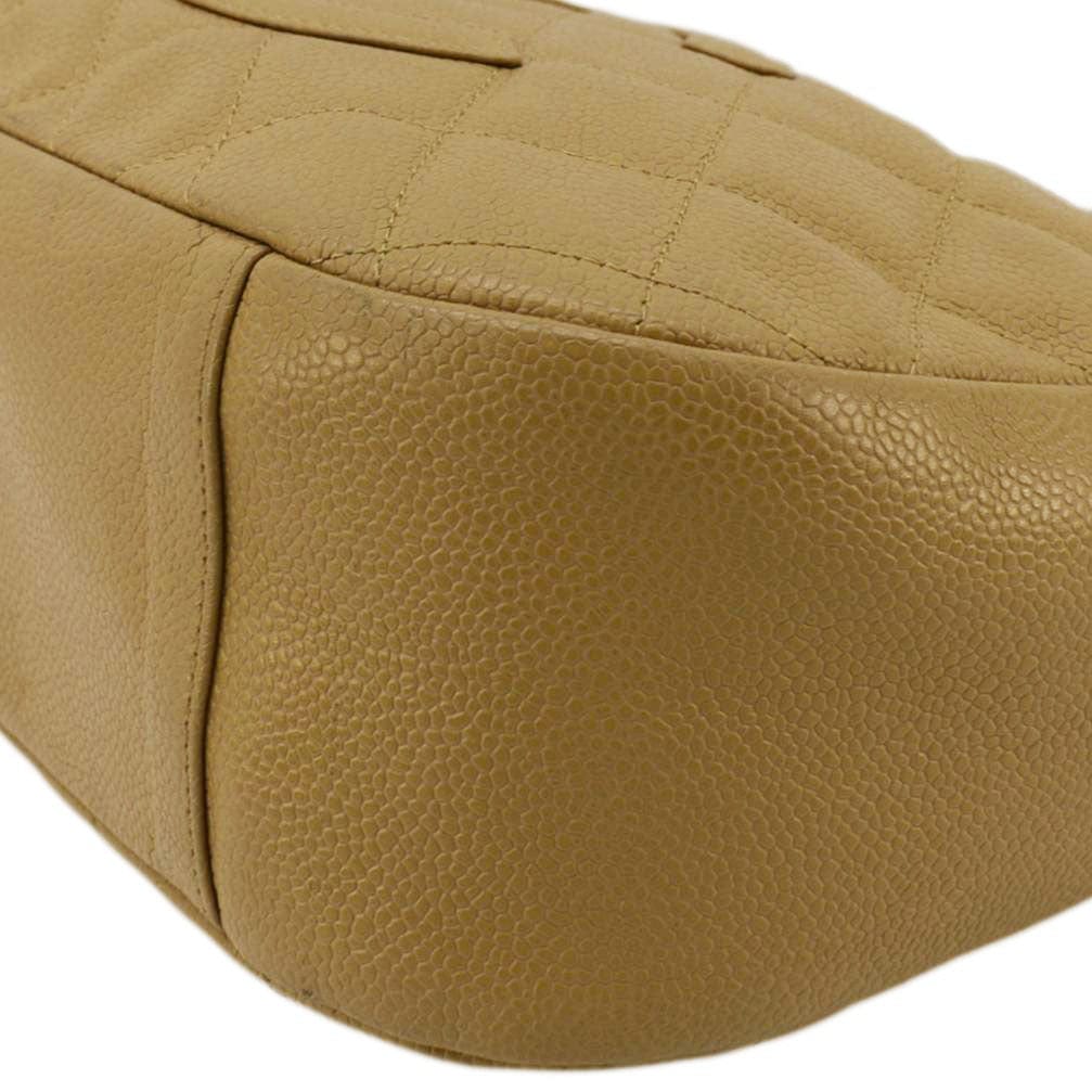 CHANEL Vintage Half Moon Quilted Caviar Leather Hobo Bag Dark Beige