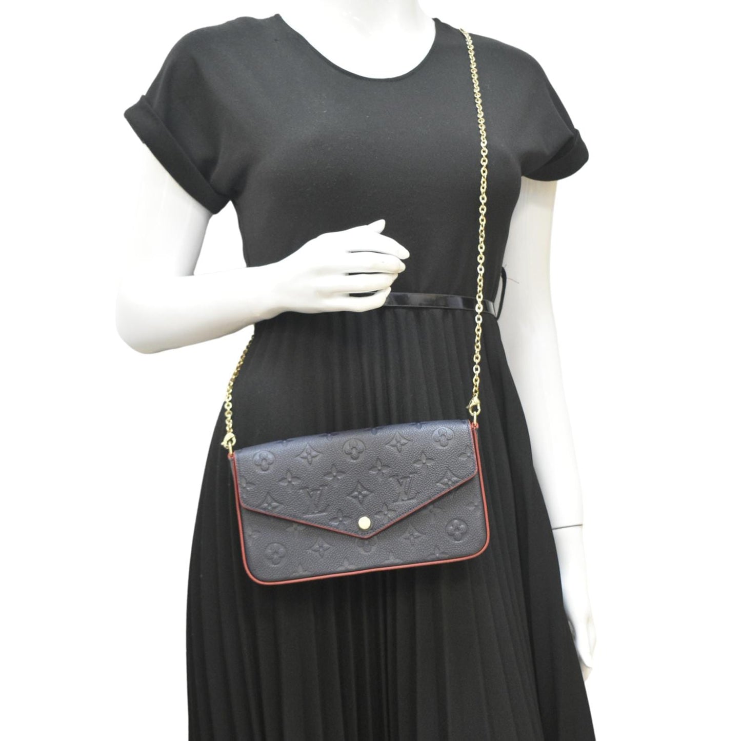 LOUIS VUITTON Felicie Monogram Empreinte Pochette Crossbody Bag Navy Blue
