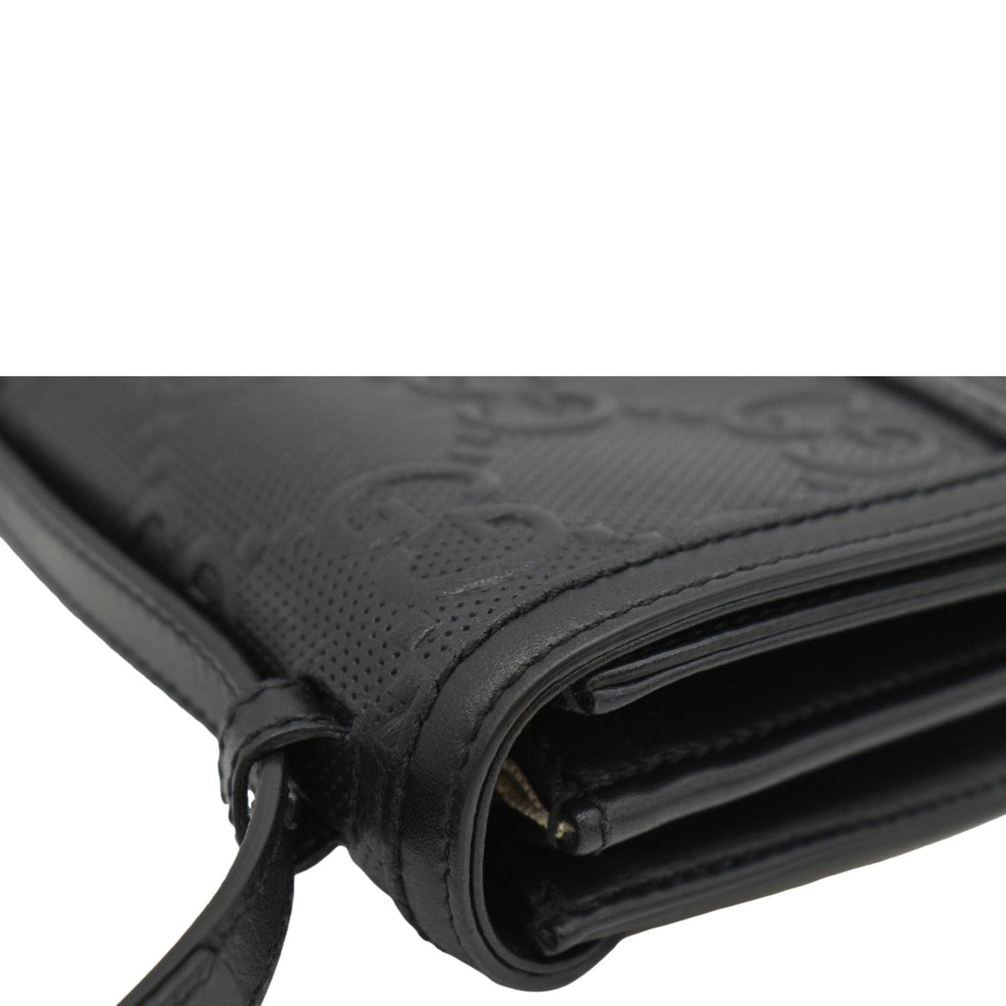 GUCCI GG Embossed Leather Messenger Bag Black 625782