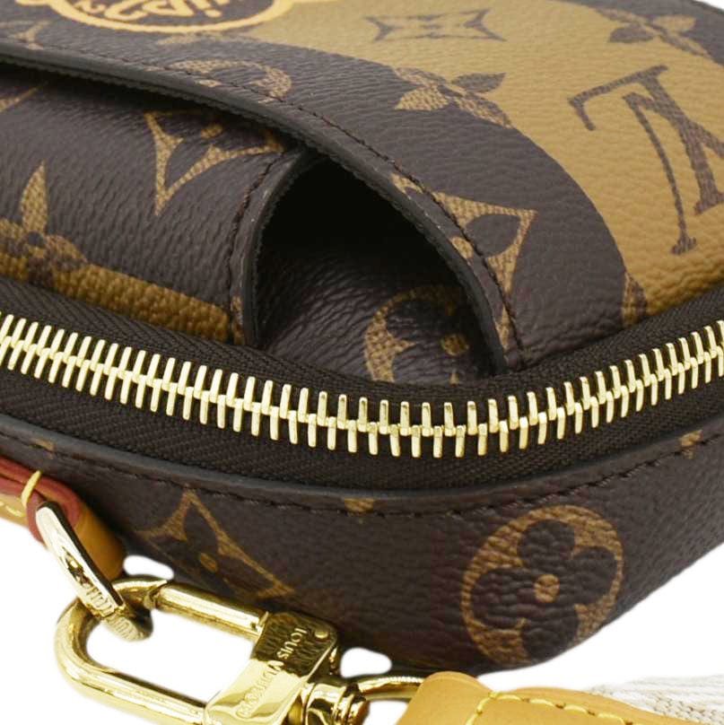 LOUIS VUITTON x Nigo Double Flap Reverse Monogram Canvas Phone Pouch Brown
