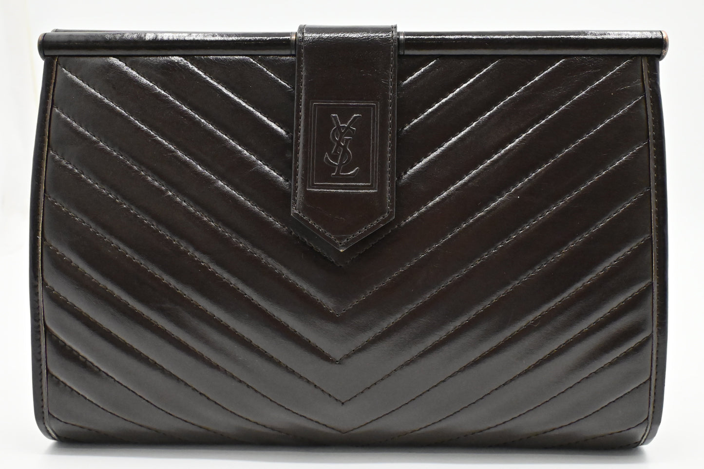 YSL Clutch in Brown Chevron Leather