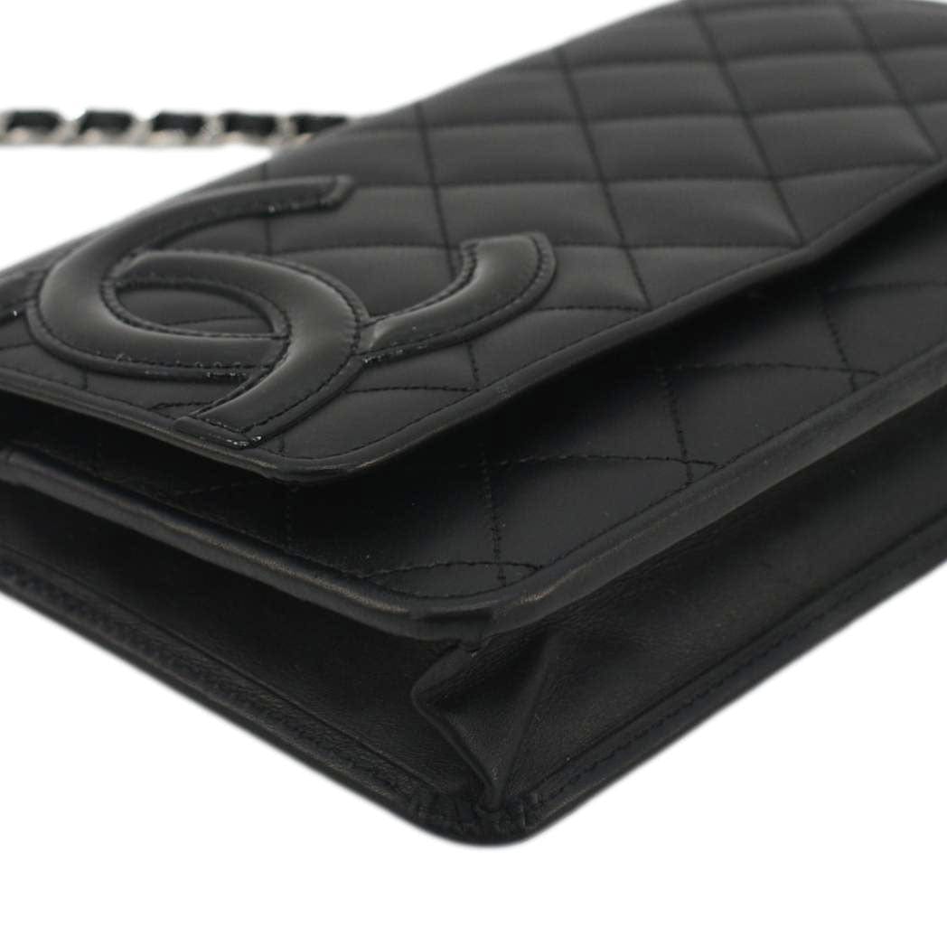 CHANEL Cambon Ligne  Wallet On Chain Quilted Leather Clutch Crossbody Bag Black