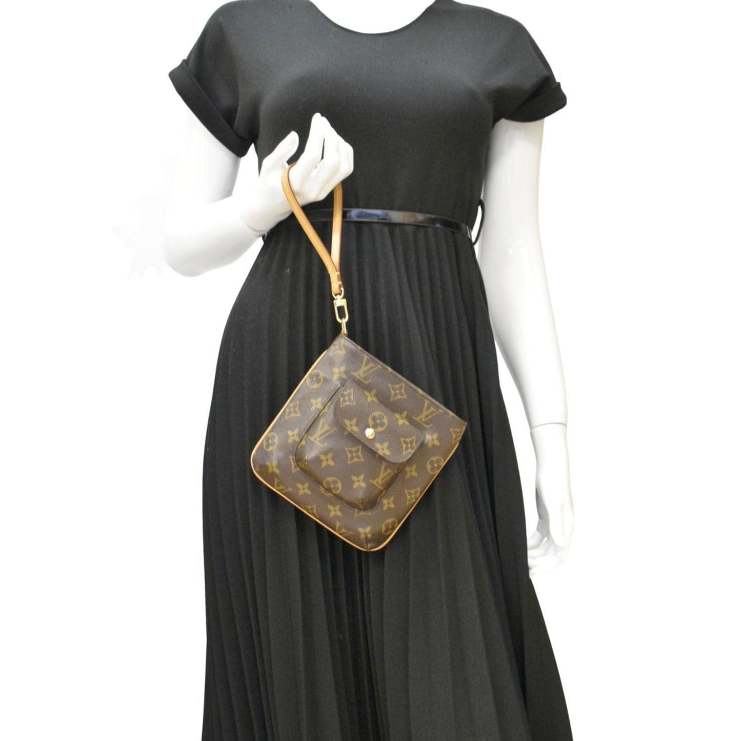 LOUIS VUITTON Partition Monogram Canvas Wristlet Clutch Bag Brown