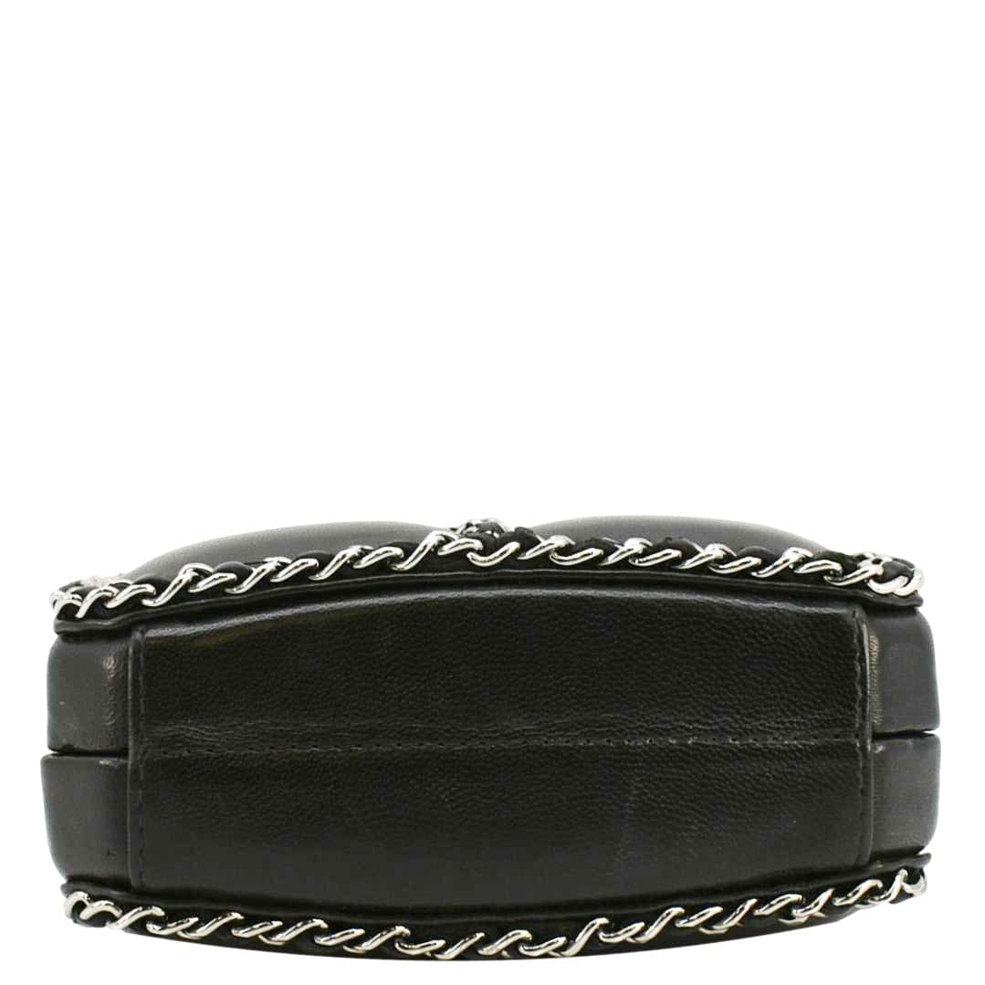 CHANEL Minaudiere Lambskin Leather Chain Clutch Crossbody Black