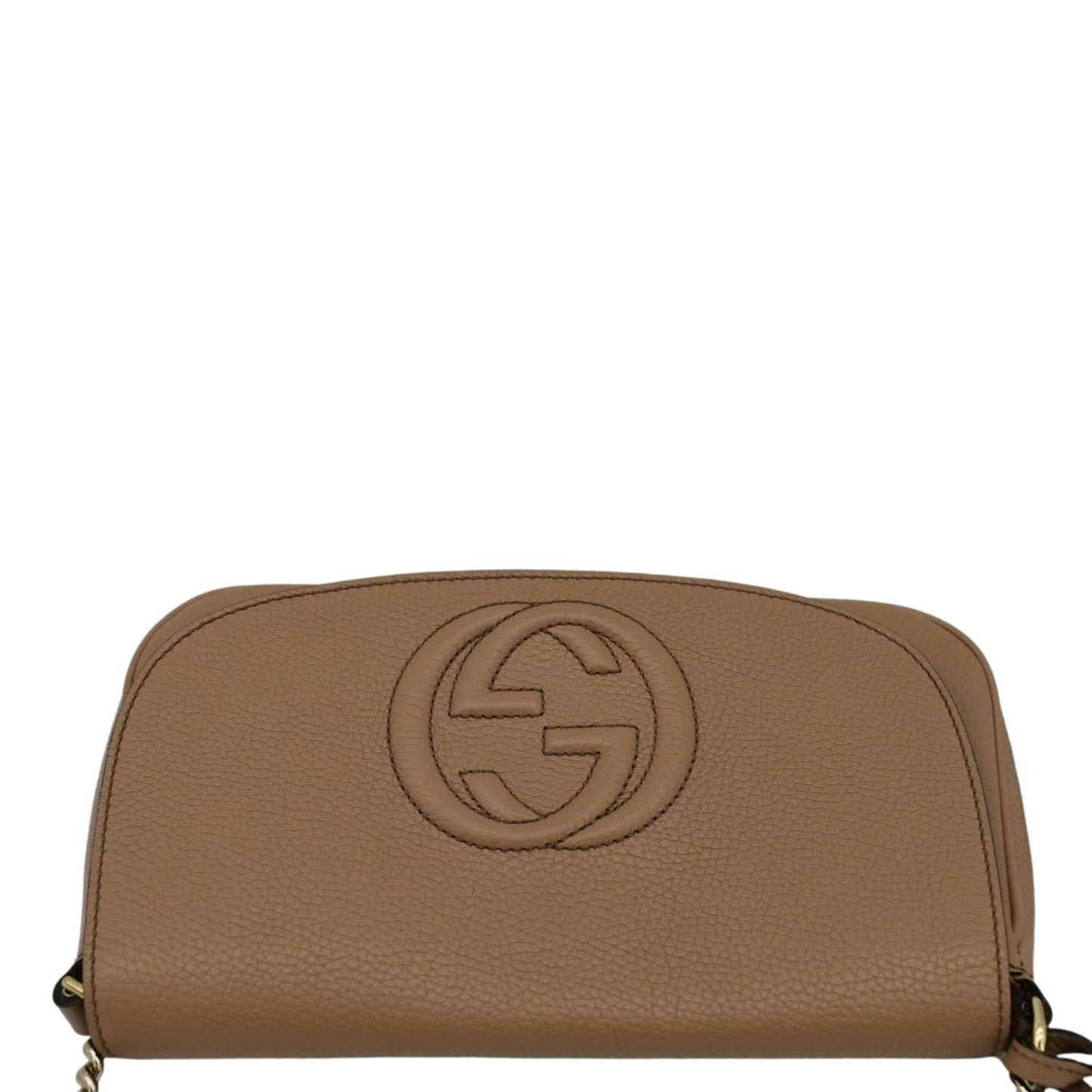 GUCCI Soho GG Flap Leather Chain Crossbody Bag Rose Beige 536224