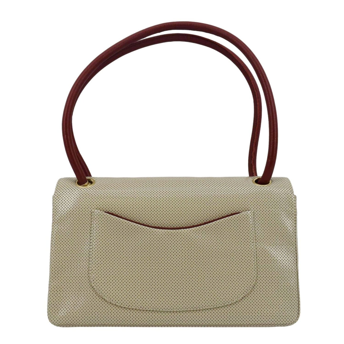CHANEL Vintage Flap Perforated Leather Top Handle Shoulder Bag Beige