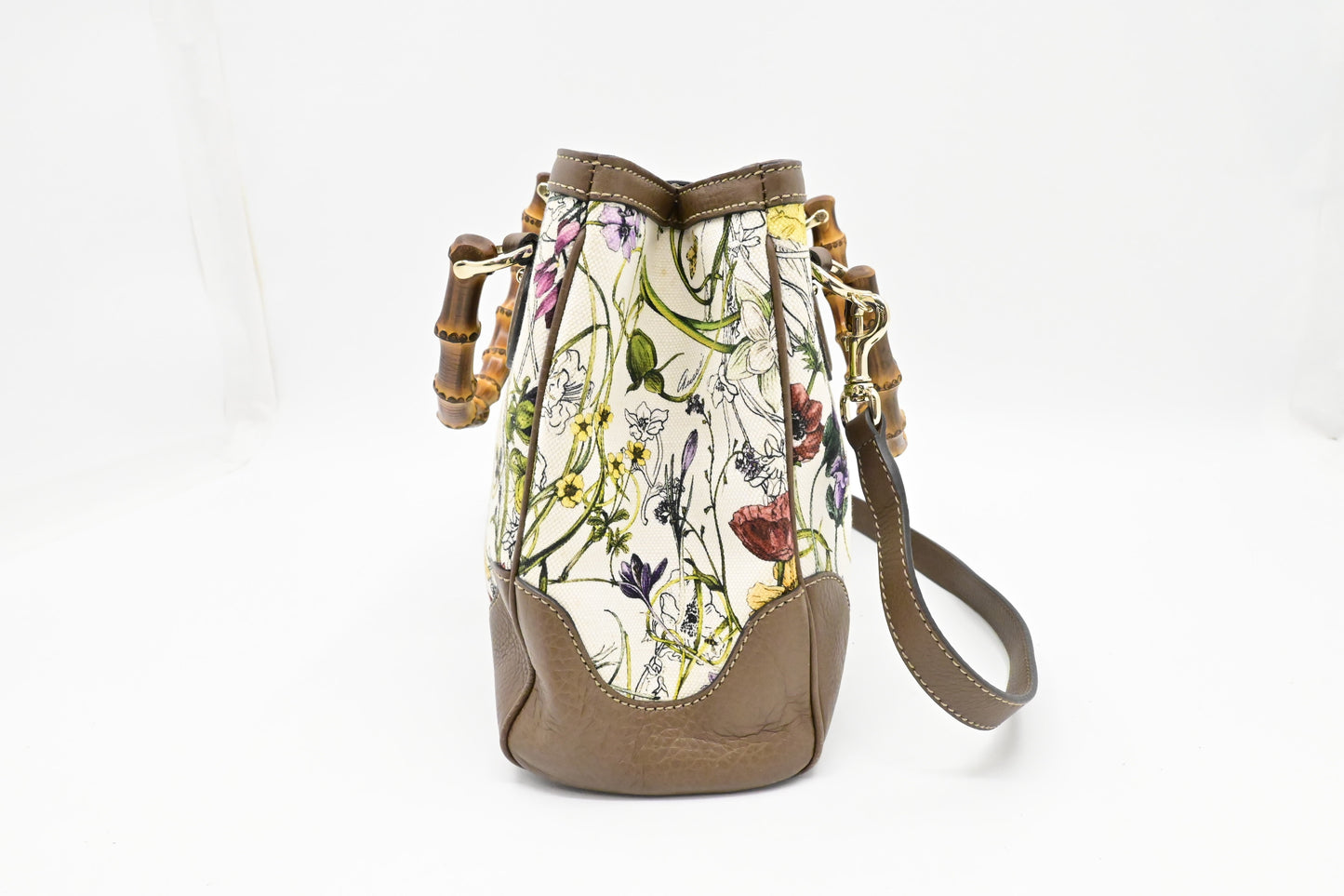 Gucci Bamboo 2way Bag in White Flora Canvas