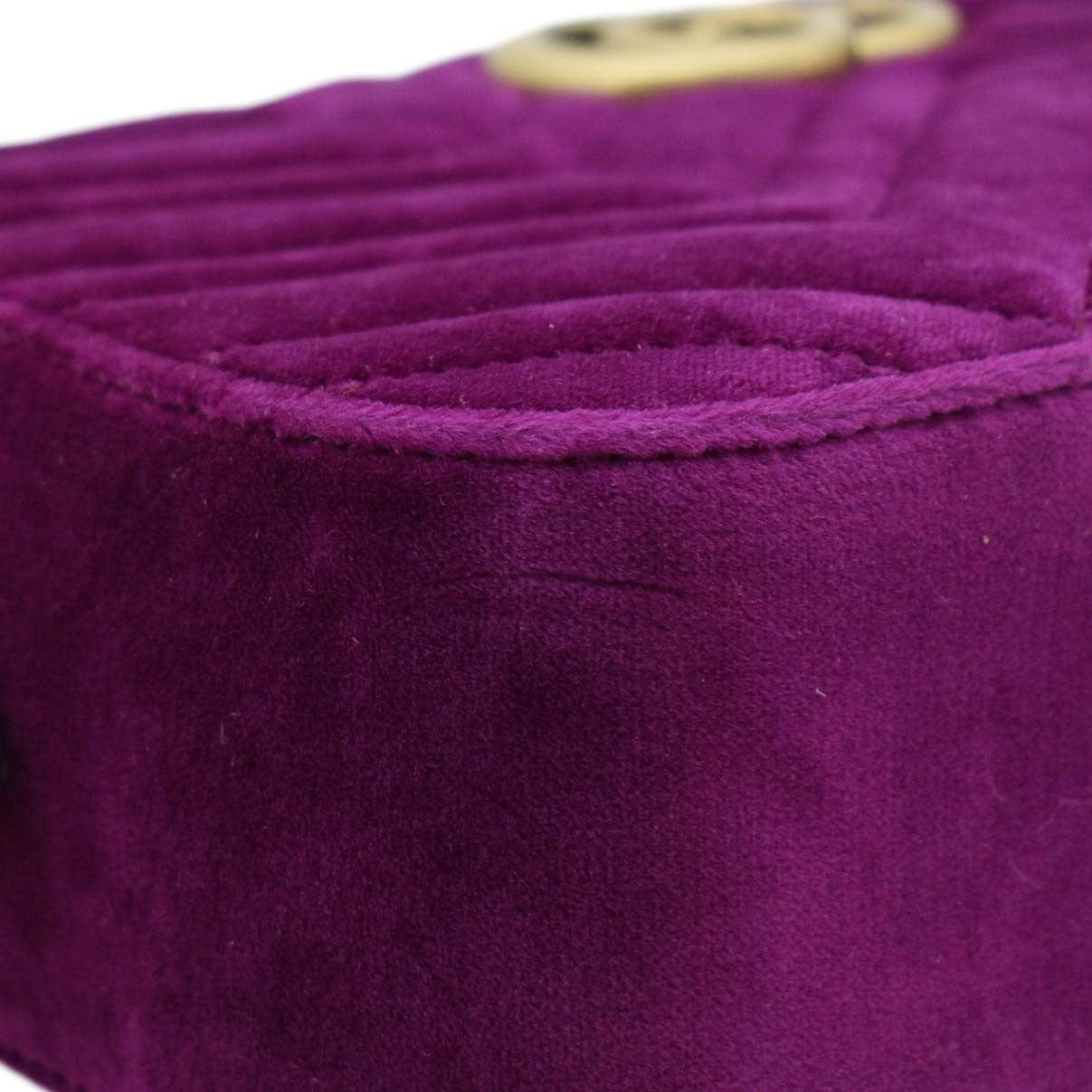 GUCCI GG Marmont Small Matelasse Velvet Chain Shoulder Bag Purple 447632