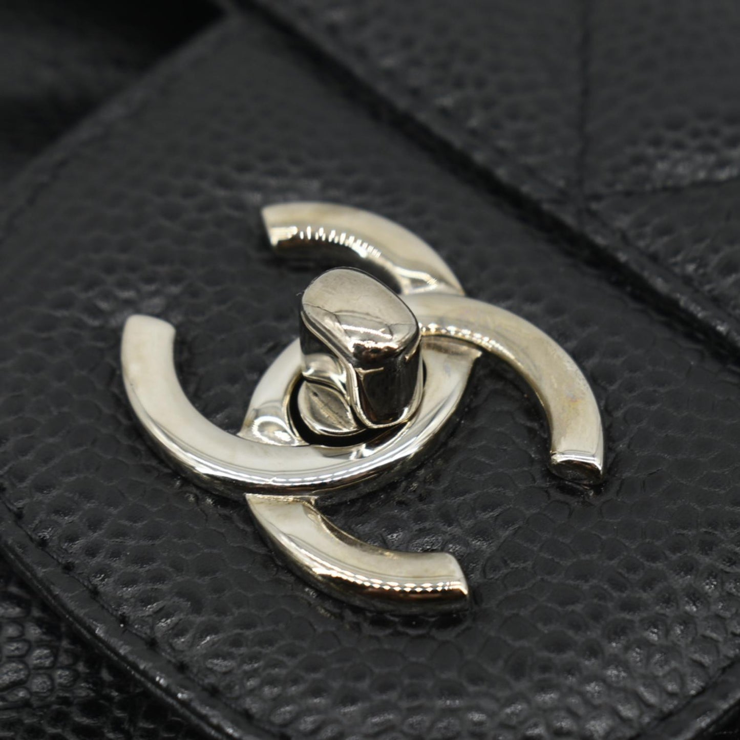 CHANEL Classic Jumbo Double Flap Quilted Caviar Leather Shoulder Bag Black