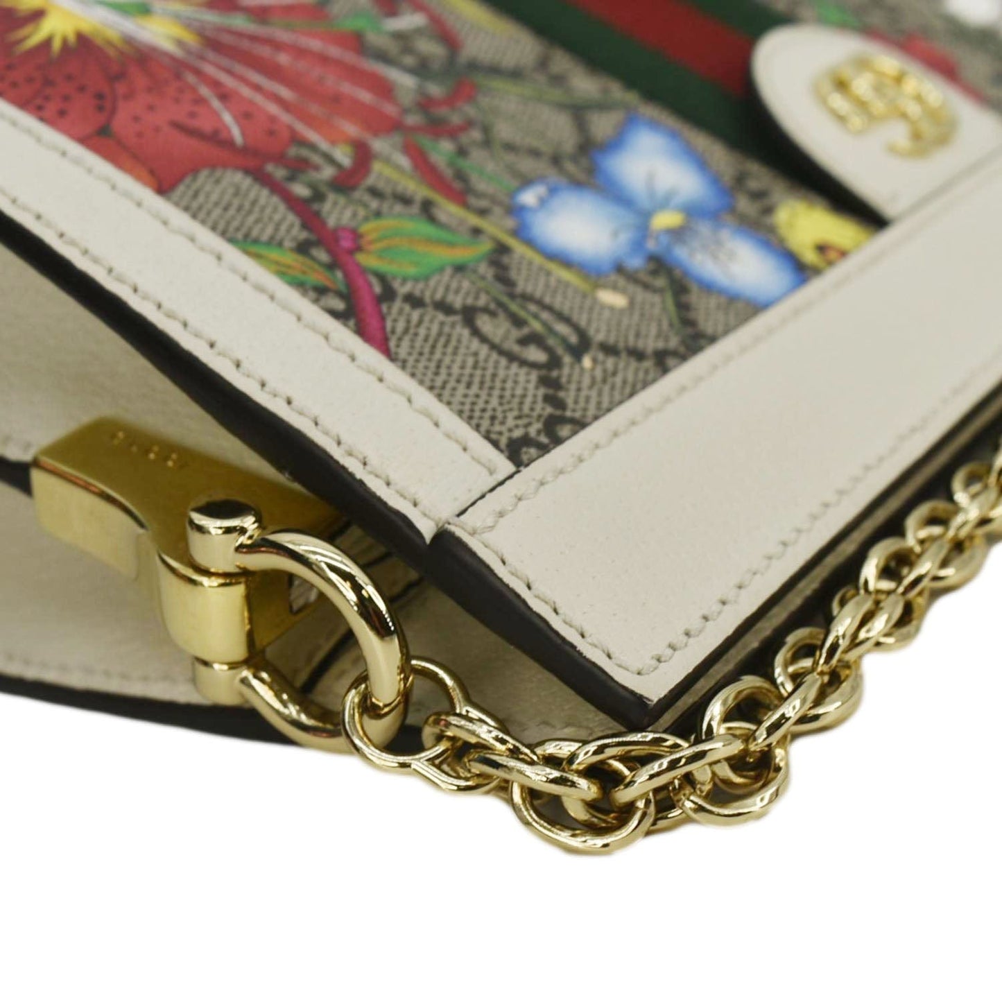 GUCCI Ophidia Web Small GG Floral Canvas Chain Shoulder Bag Beige 503877
