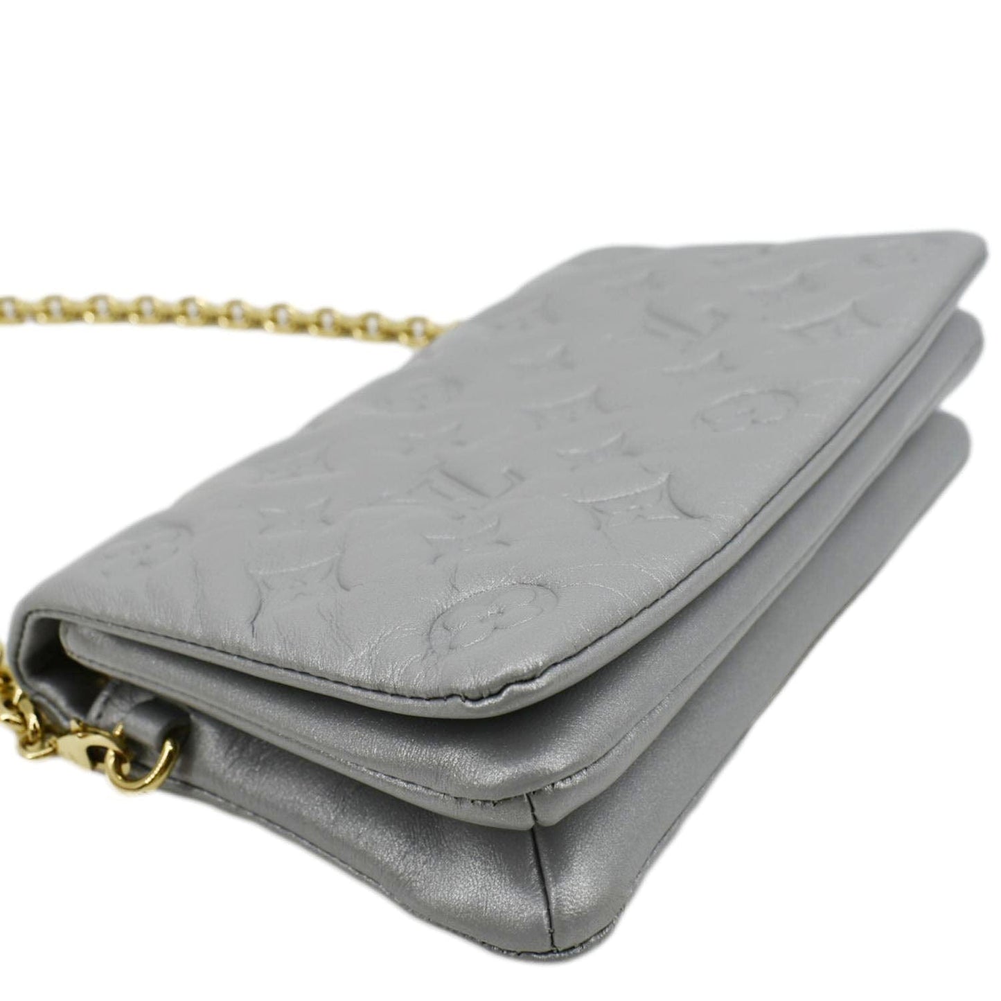 LOUIS VUITTON Coussin Monogram Embossed Leather Pochette Crossbody Bag Grey