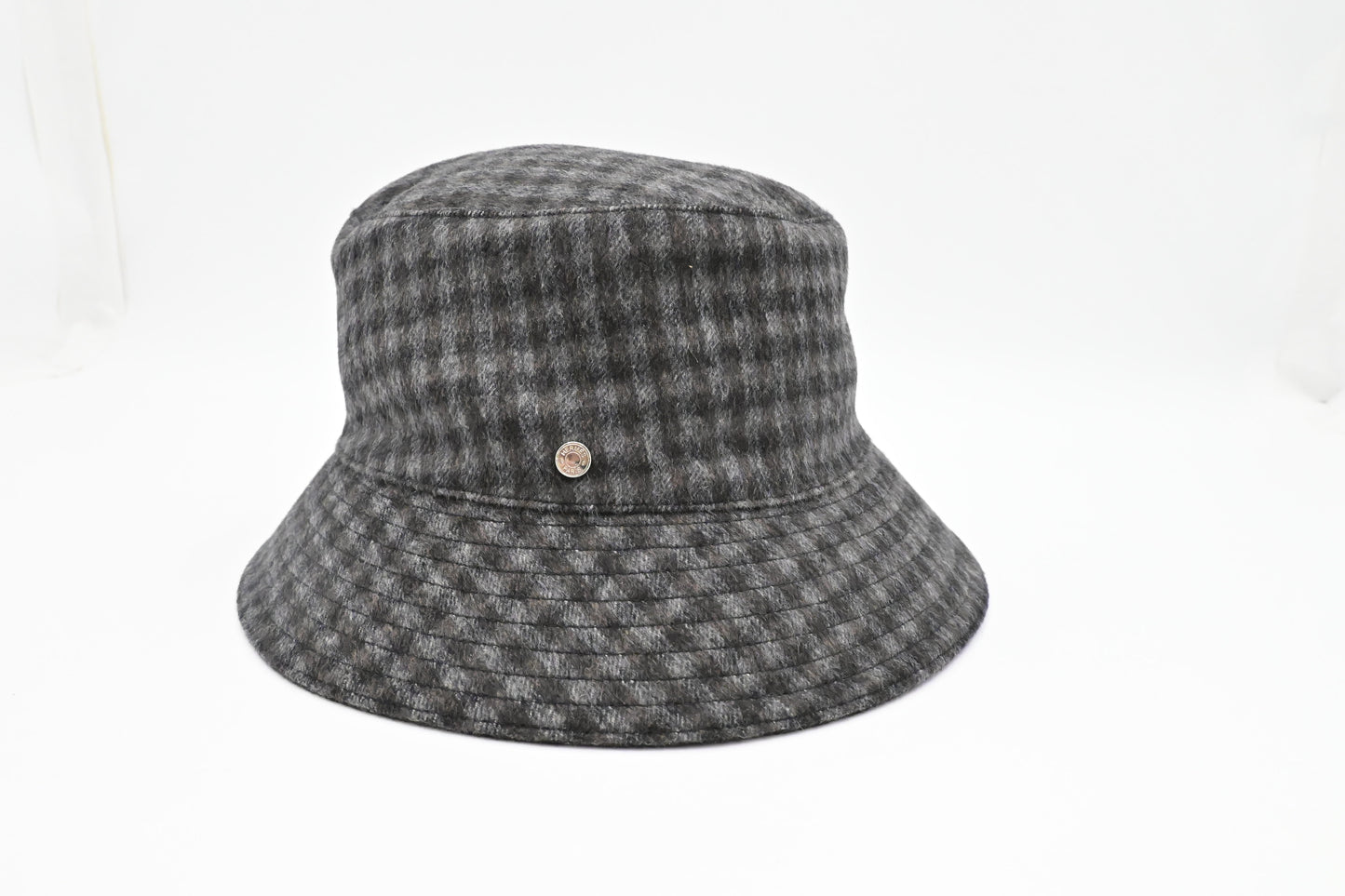 Hermes Bucket Hat in Black and Grey Checked Cashmere