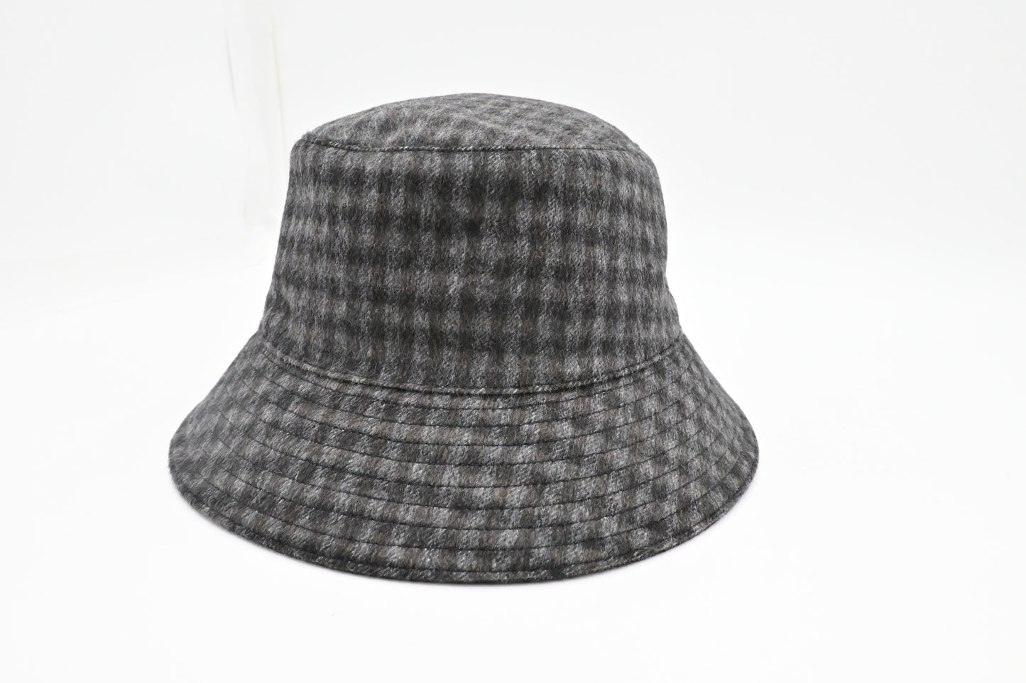 Hermes Bucket Hat in Black and Grey Checked Cashmere