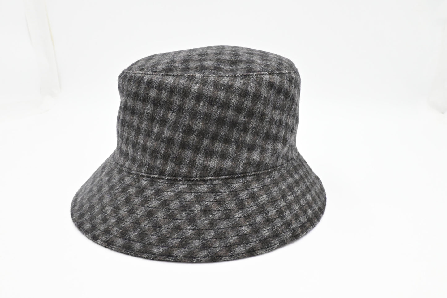 Hermes Bucket Hat in Black and Grey Checked Cashmere