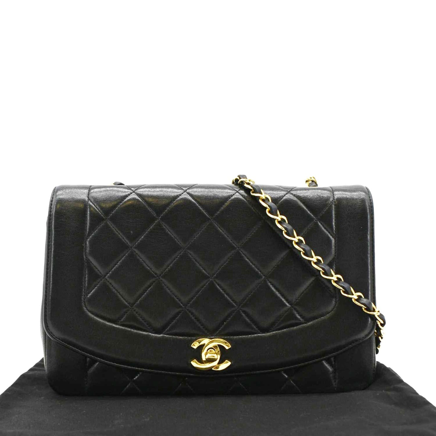 CHANEL Diana Flap Vintage Quilted Leather Shoulder Bag Black