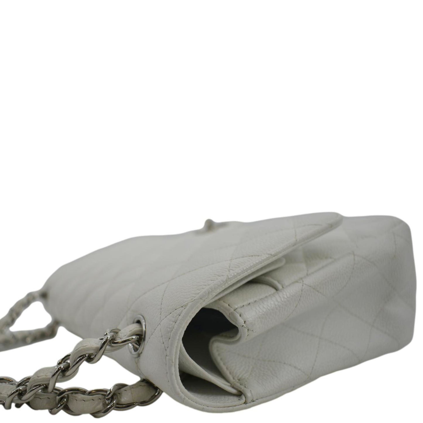 CHANEL Jumbo Double Flap Quilted Caviar Leather Shoulder Bag White