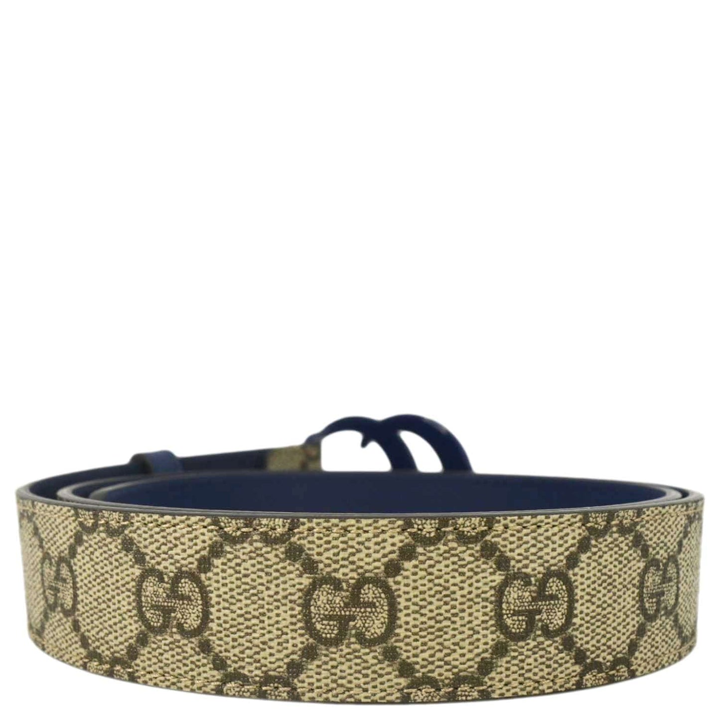 GUCCI GG Buckle Supreme Canvas Leather Belt Size 85.34 Blue 414516