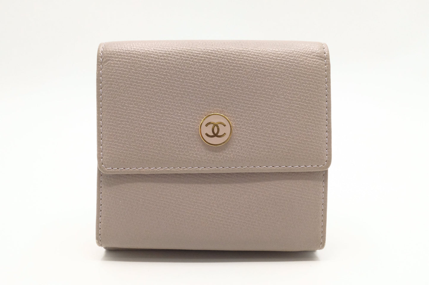 Chanel Compact Wallet in Grey Beige Leather