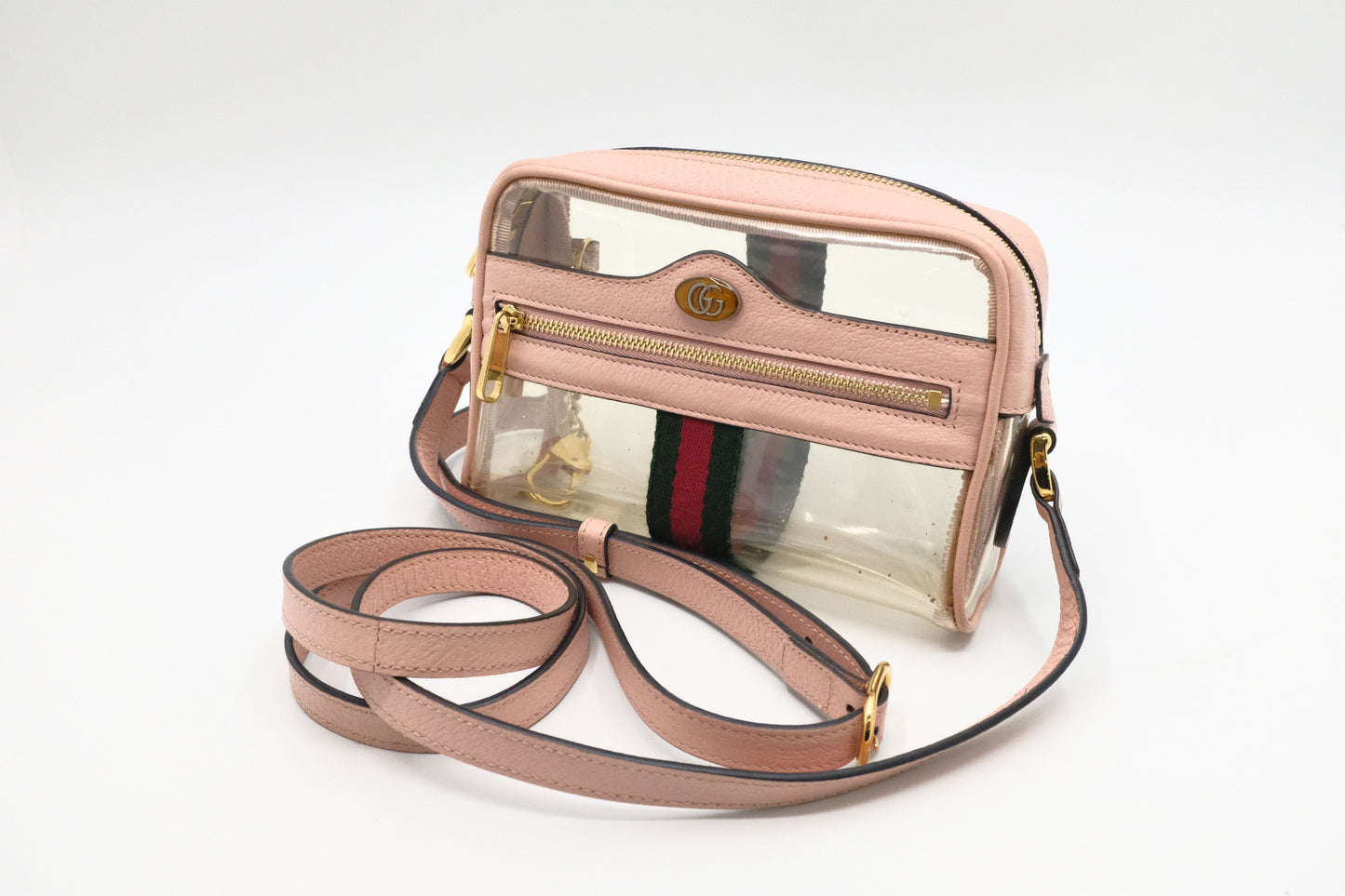 Gucci Ophidia Crossbody in Clear Vinyl & Pink Leather