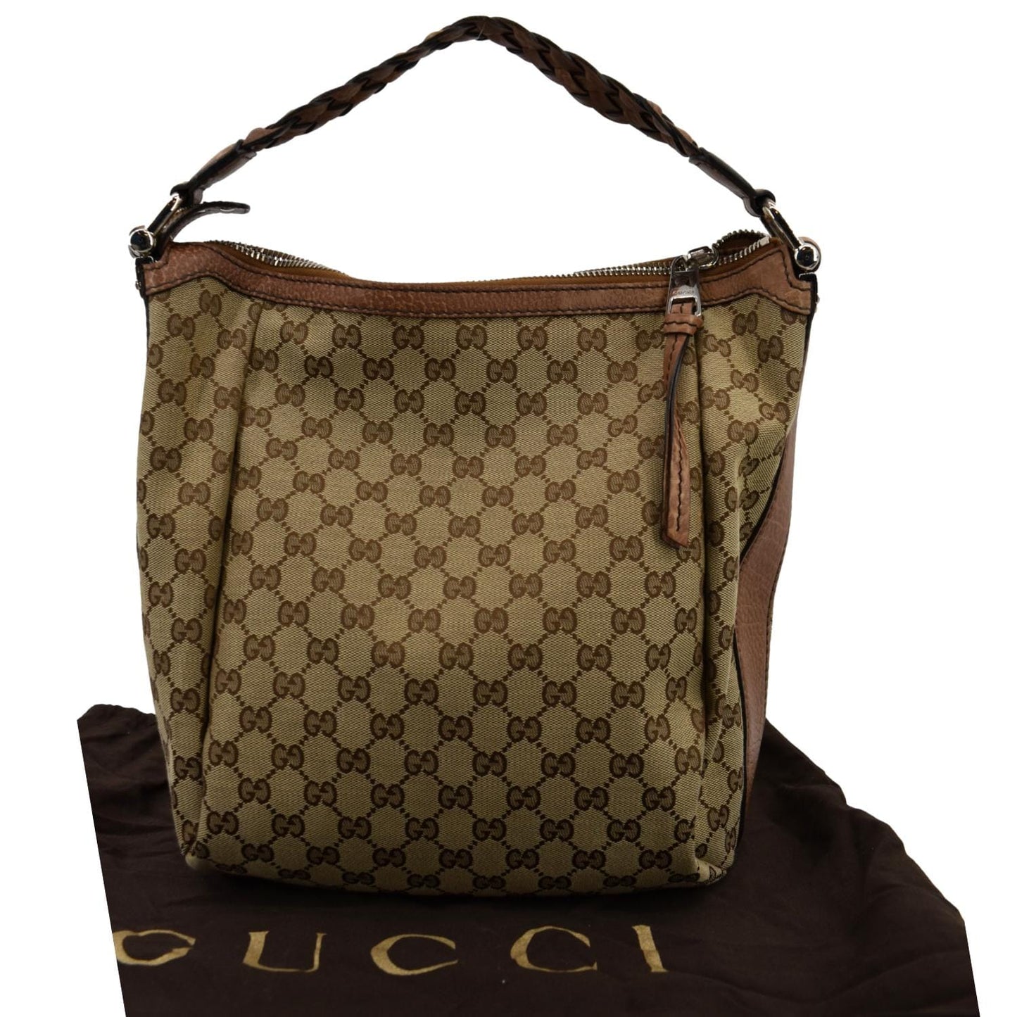 GUCCI Bamboo Bar GG Monogram Canvas Hobo Bag Brown 257090