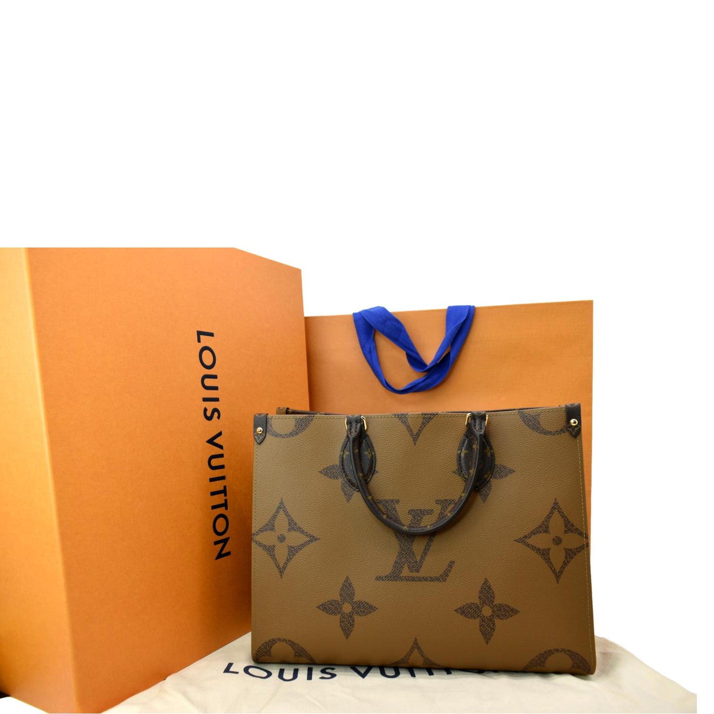 LOUIS VUITTON Onthego MM Giant Monogram Canvas Tote Shoulder Bag Brown