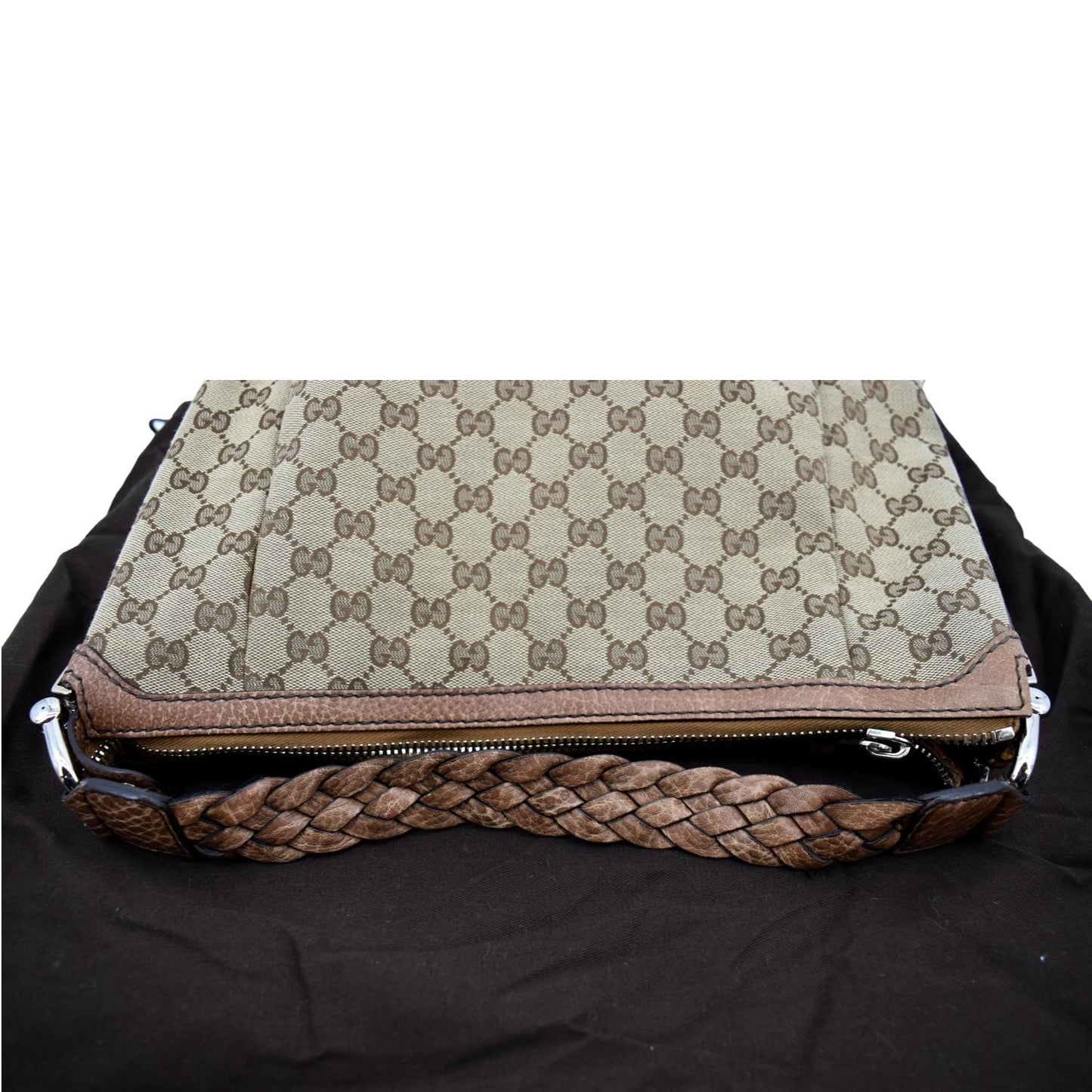 GUCCI Bamboo Bar GG Monogram Canvas Hobo Bag Brown 257090
