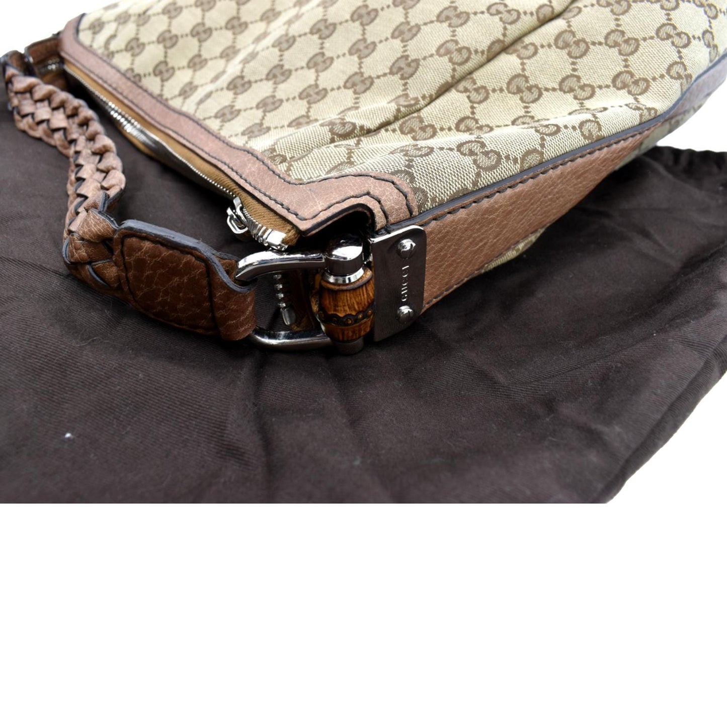 GUCCI Bamboo Bar GG Monogram Canvas Hobo Bag Brown 257090