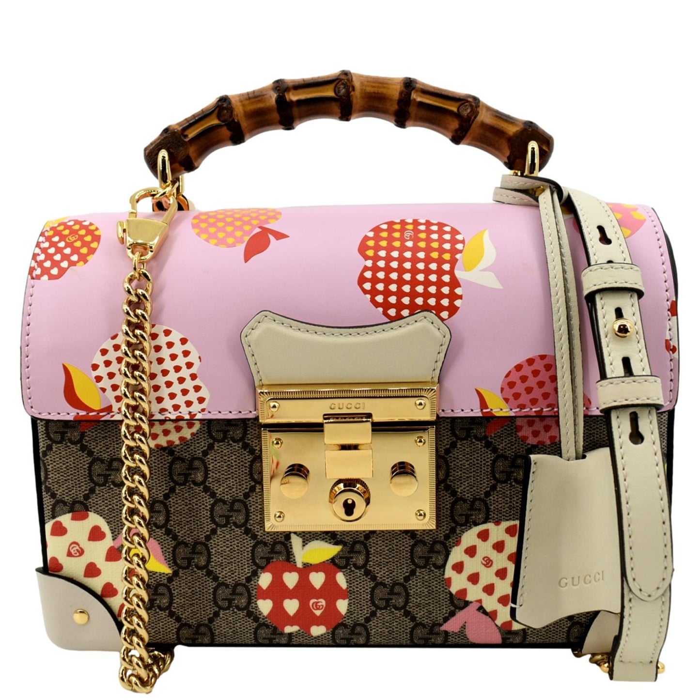 GUCCI Les Pommes GG Supreme Bamboo Top Handle Shoulder Bag Beige 603221