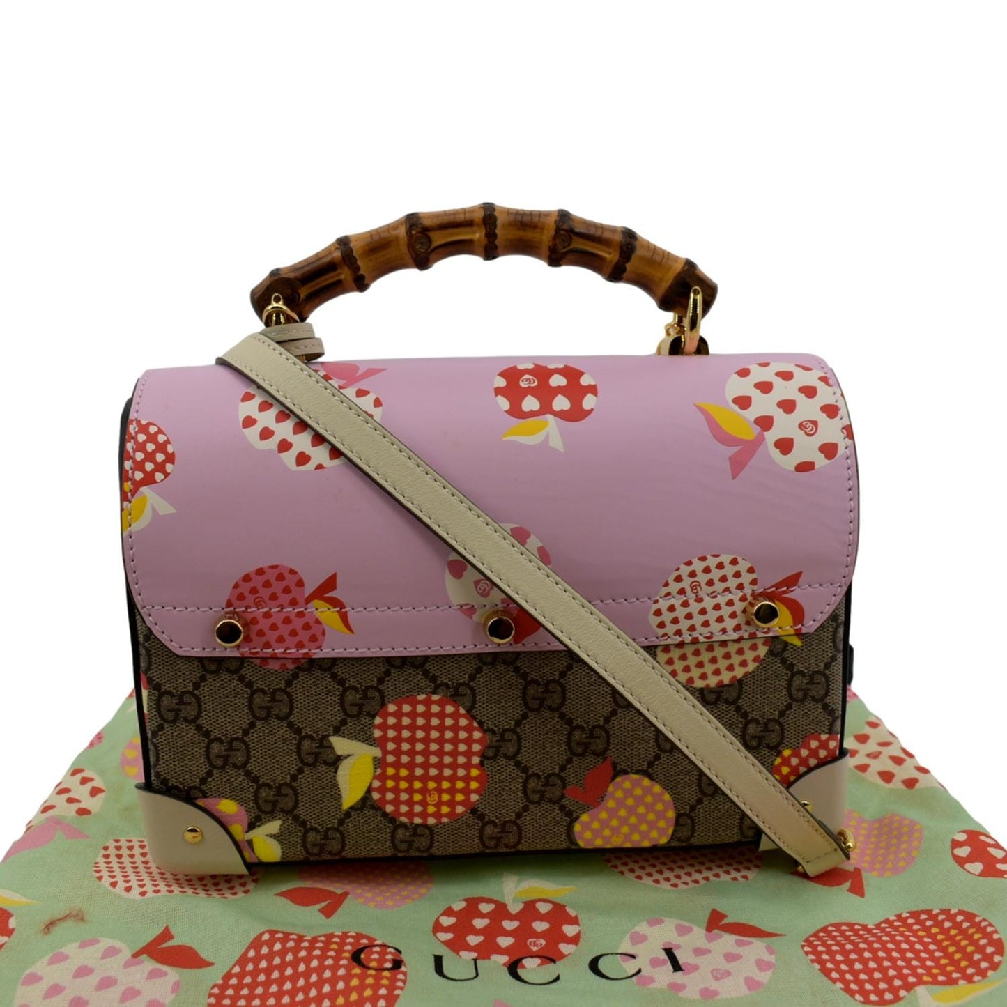 GUCCI Les Pommes GG Supreme Bamboo Top Handle Shoulder Bag Beige 603221