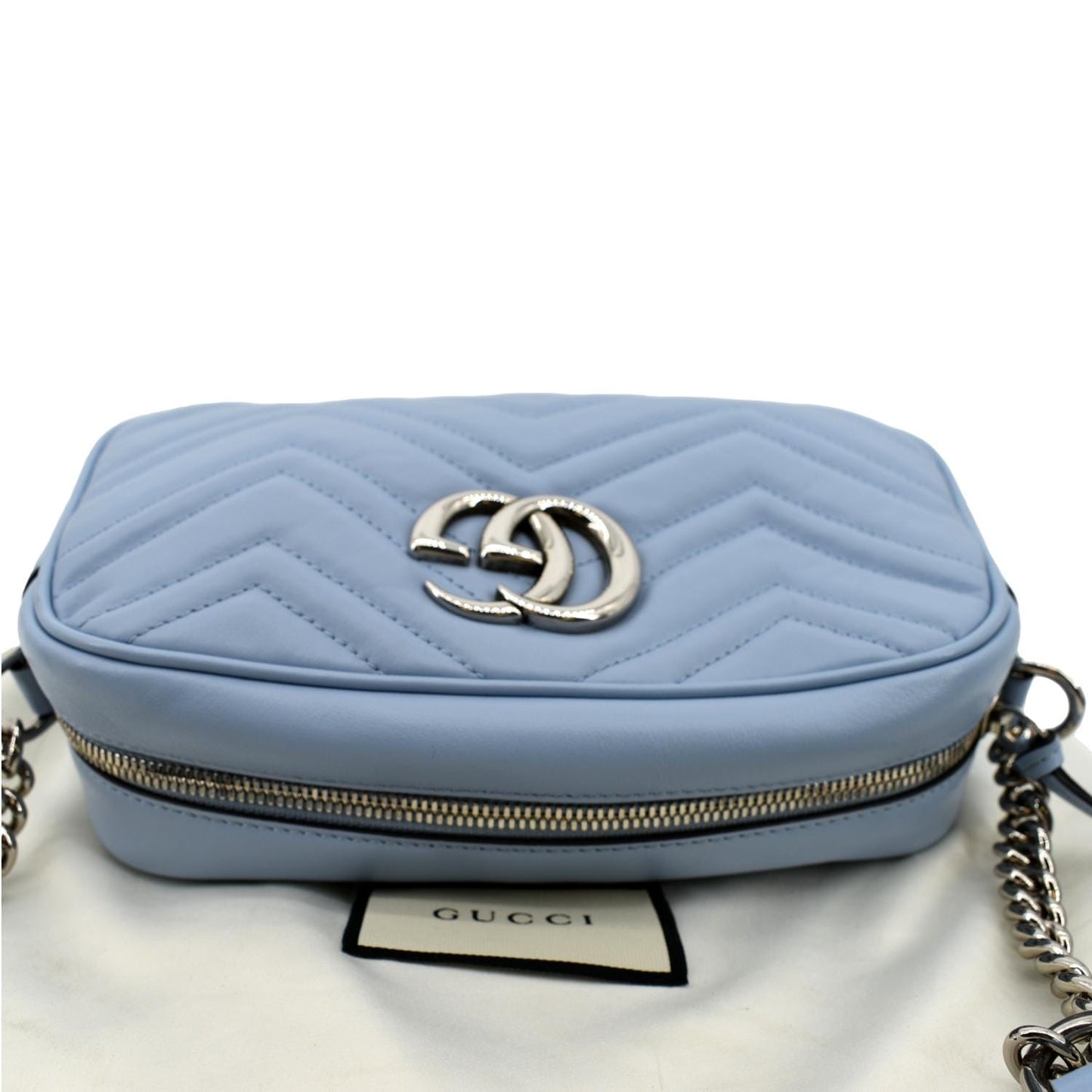 GUCCI GG Marmont Matelasse Leather Crossbody Bag Blue 447632