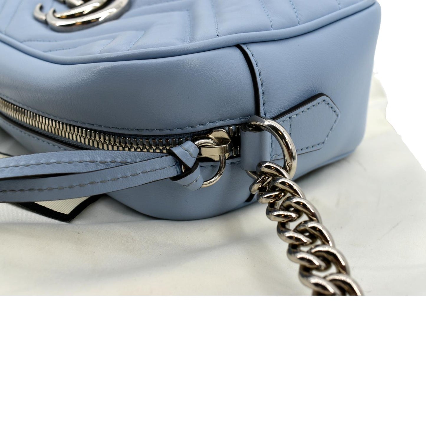 GUCCI GG Marmont Matelasse Leather Crossbody Bag Blue 447632