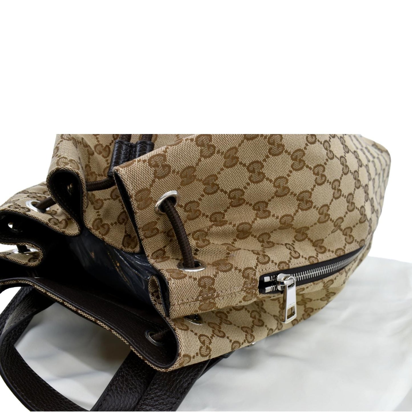 GUCCI Drawstring GG Monogram Canvas Backpack Bag Beige 449175
