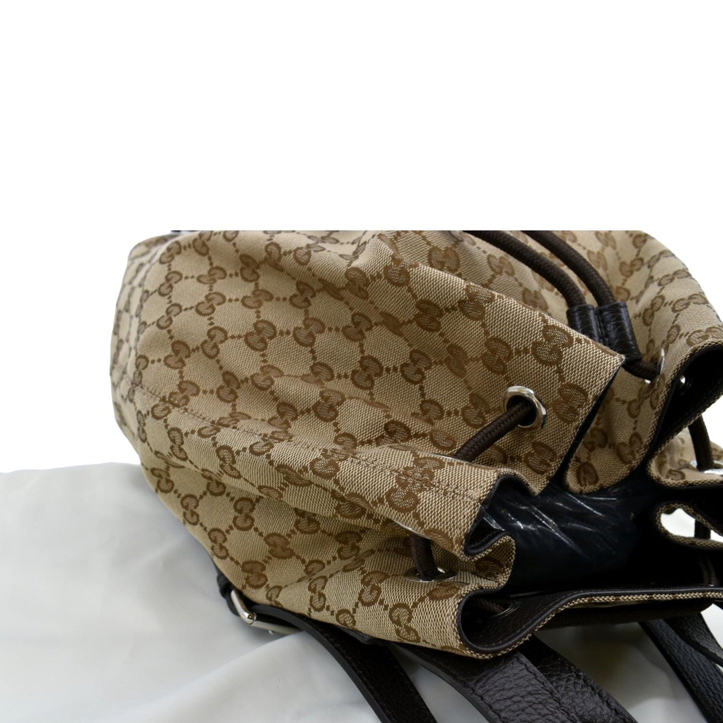 GUCCI Drawstring GG Monogram Canvas Backpack Bag Beige 449175