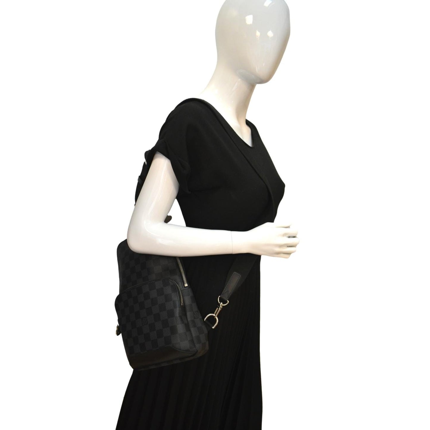 LOUIS VUITTON Avenue Sling Monogram Leather Crossbody Bag Black