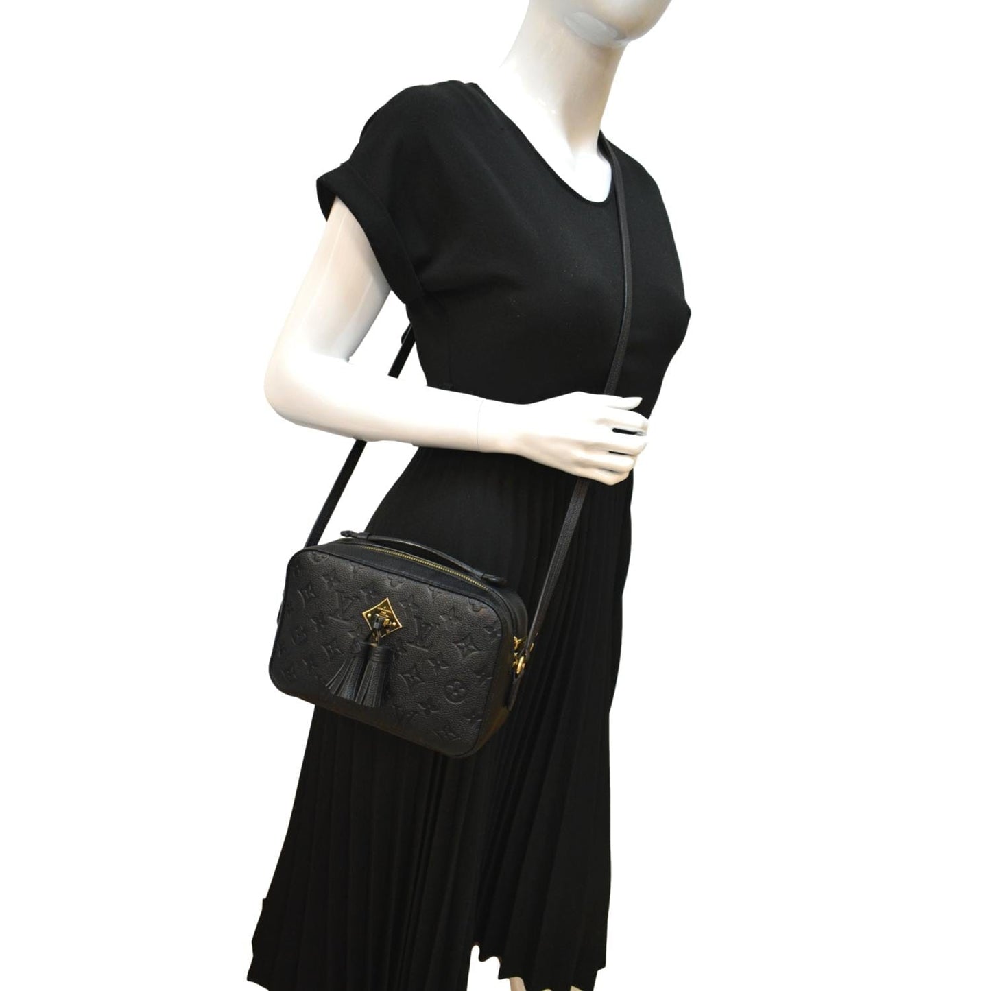 LOUIS VUITTON Saintonge Monogram Empreinte Leather Crossbody Bag Black