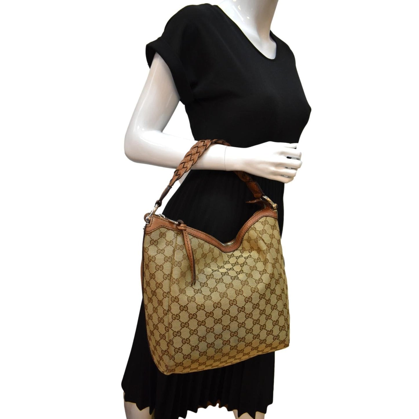 GUCCI Bamboo Bar GG Monogram Canvas Hobo Bag Brown 257090