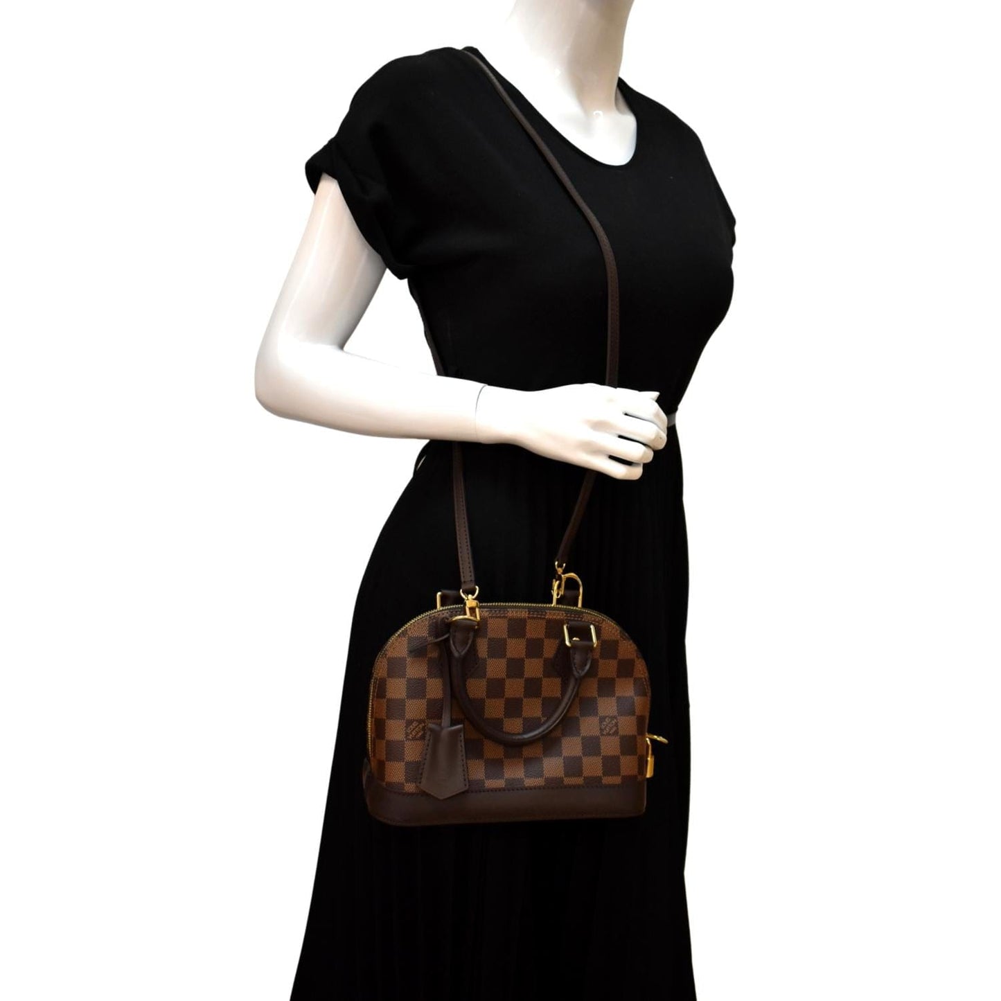 LOUIS VUITTON Alma BB Damier Ebene Satchel Crossbody Bag Brown