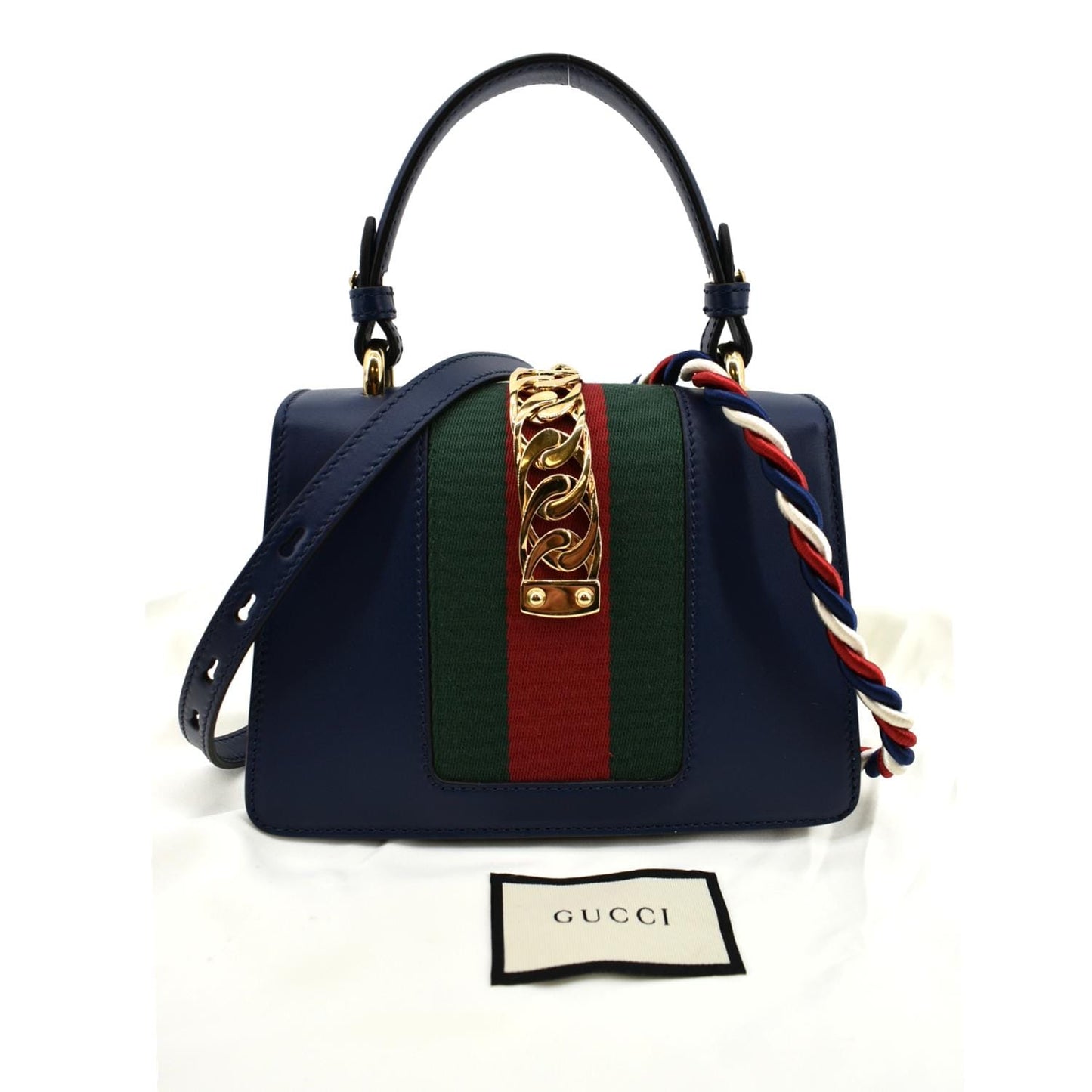 GUCCI Sylvie Mini Leather Top Handle Crossbody Bag Blue 470270
