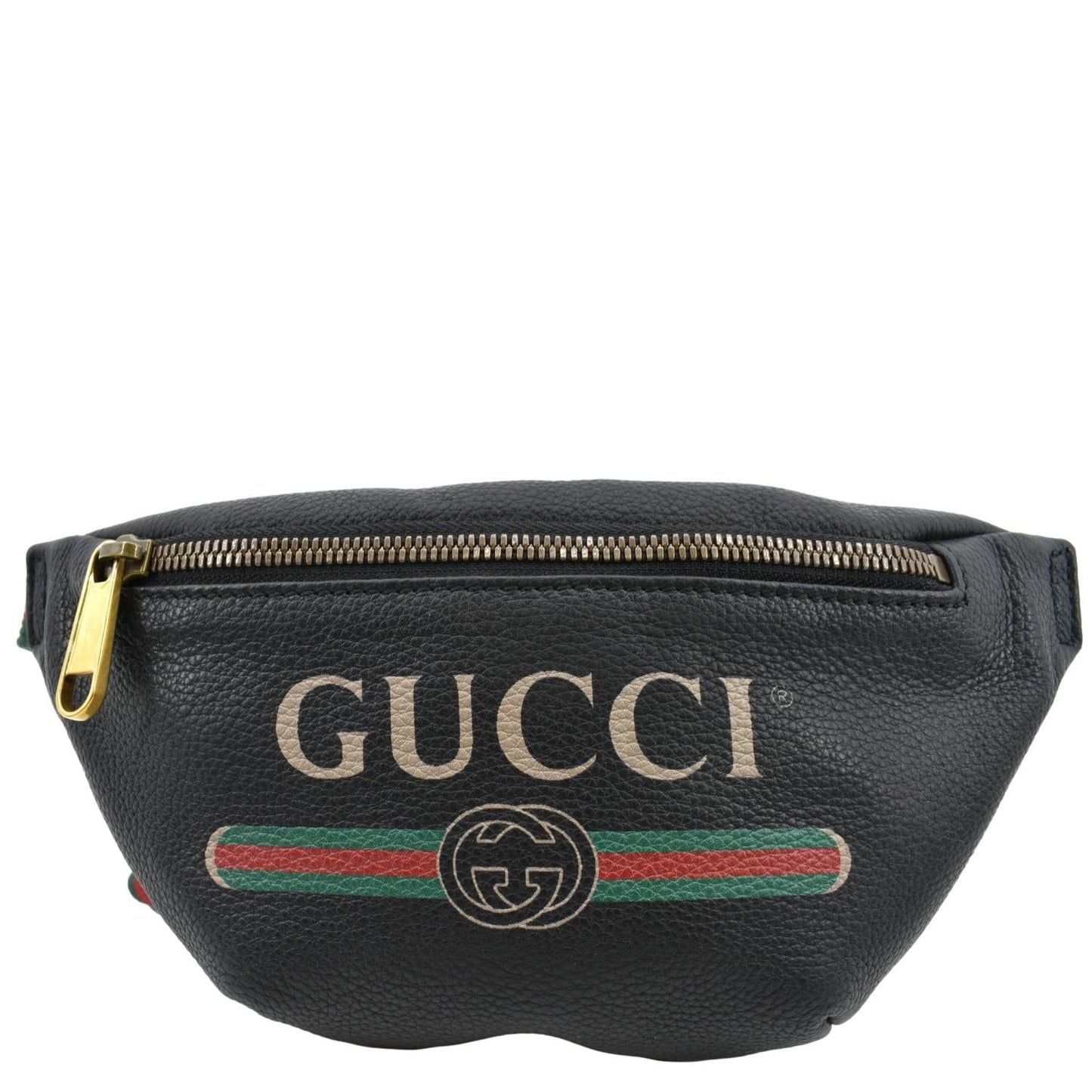 GUCCI Logo Print Grained Calfskin Leather Small Belt Bag Black 527792