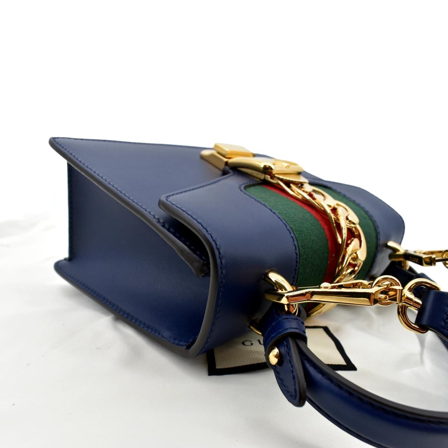 GUCCI Sylvie Mini Leather Top Handle Crossbody Bag Blue 470270